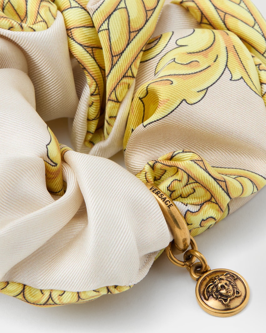 Printed Silk Twill Scrunchie White+Gold 2