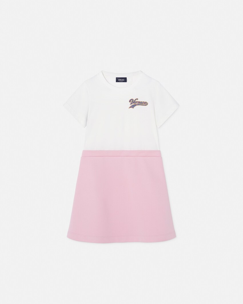 Kids Printed Cotton-Jersey T-Shirt Dress  White+Pink 1