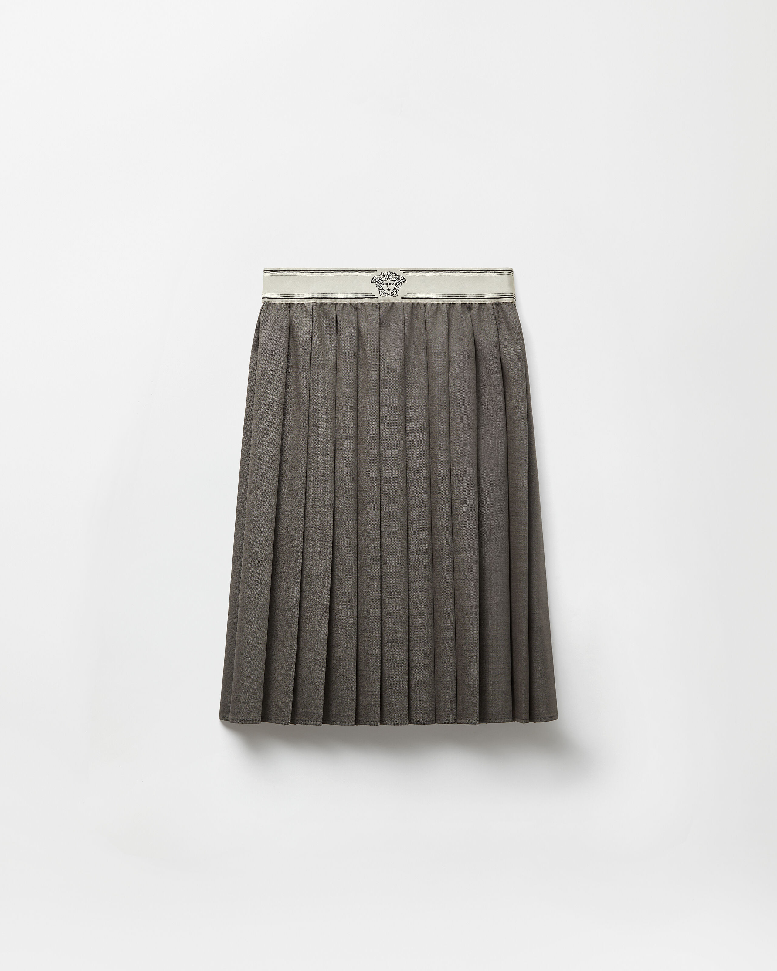 Pleated Wool-Mohair Midi Skirt Gray | VERSACE