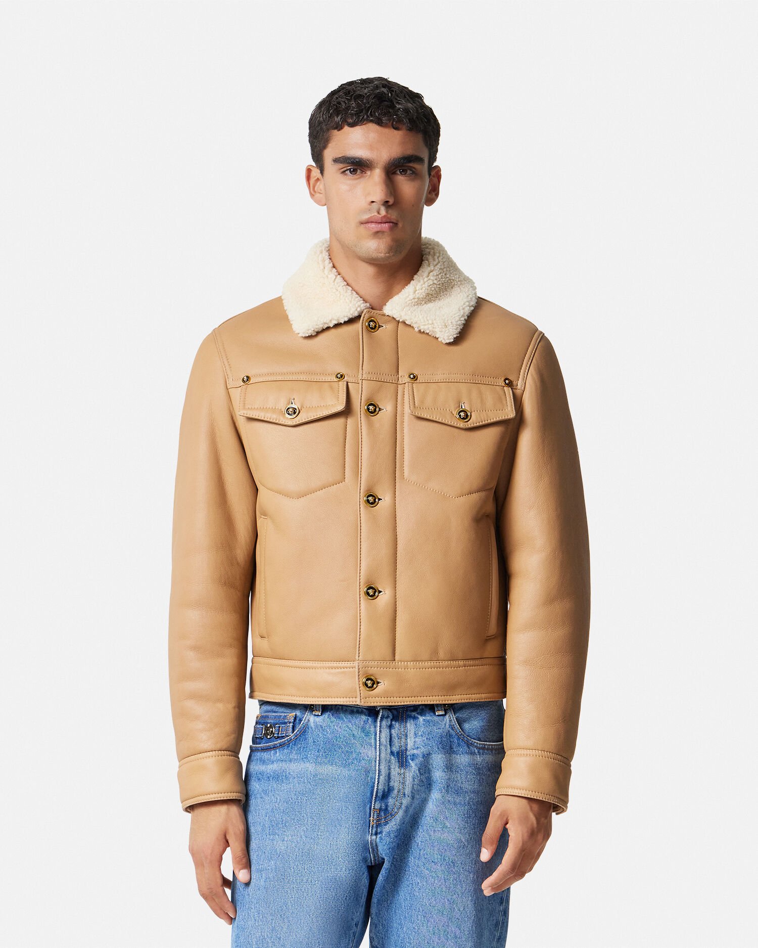 Chaqueta bomber de piel de borreguillo Beis VERSACE MX