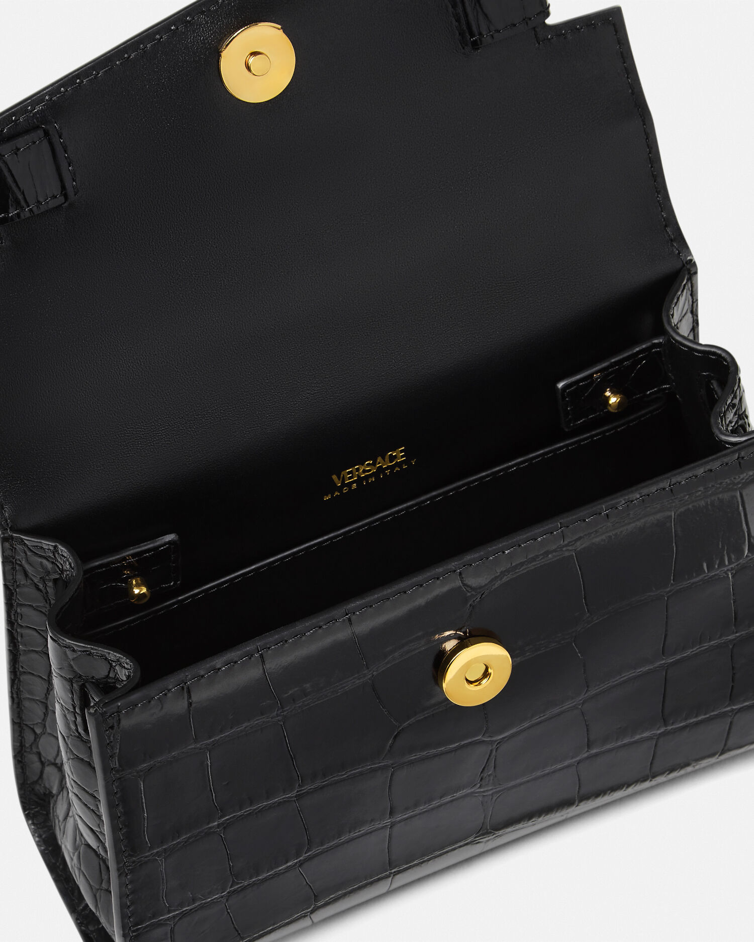 Medusa '95 Small Croc-Effect Top-Handle Black,Gold | VERSACE US