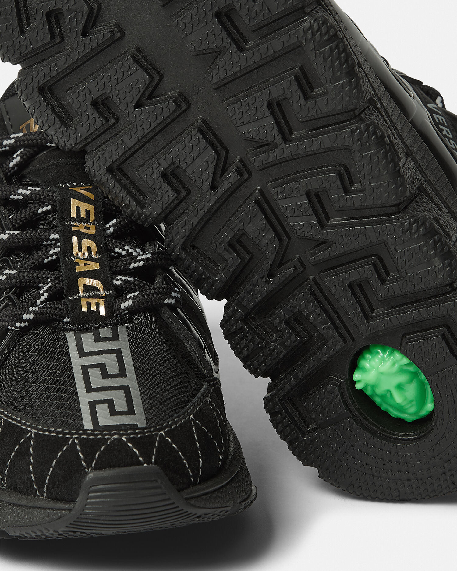 Kids' Trigreca Leather Sneakers Black,Gold | VERSACE US