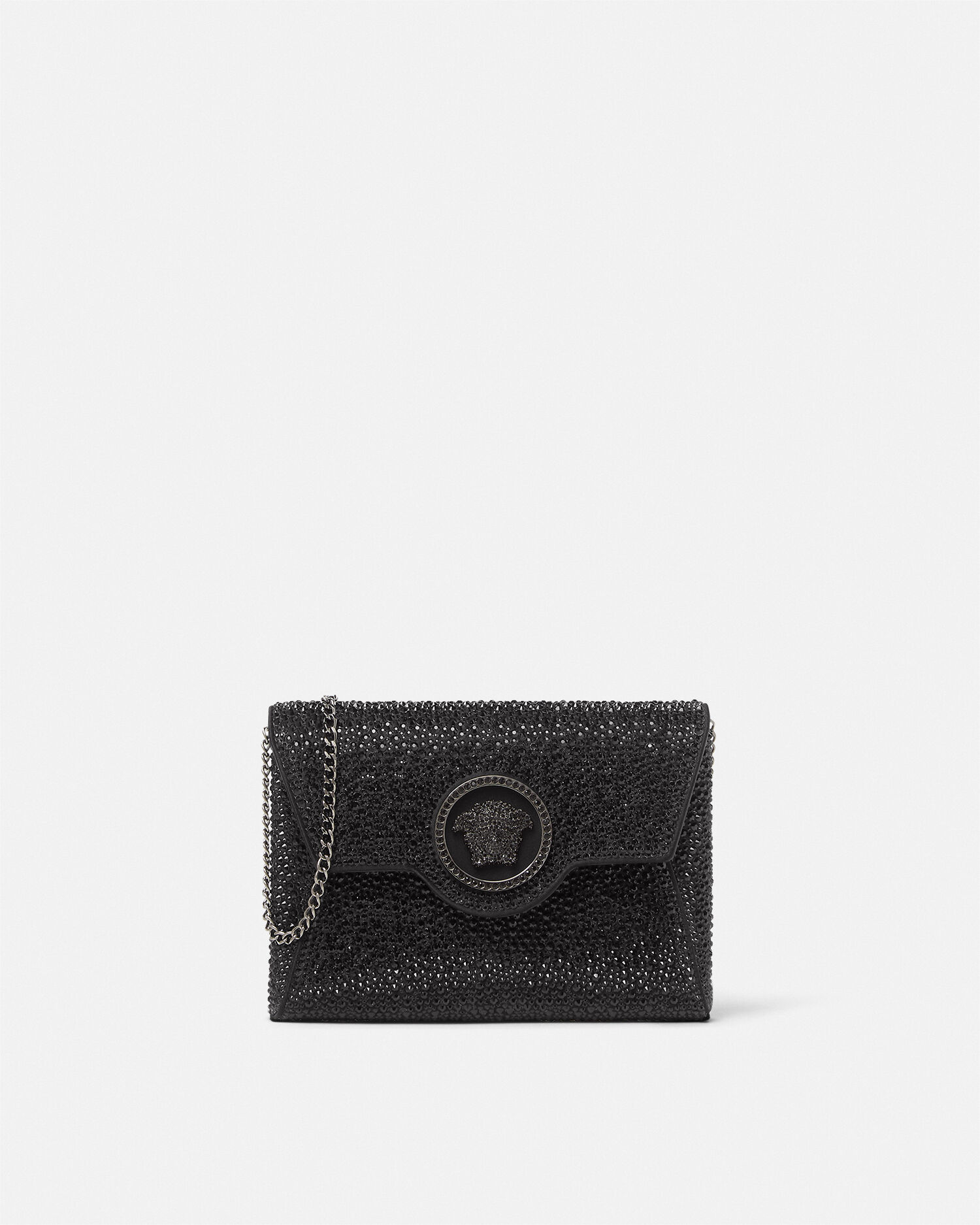 【新品同様✨】ヴェルサーチ / ラ メドゥーサ エンベロープ クラッチ La Medusa Embellished Satin Clutch Black | VERSACE US