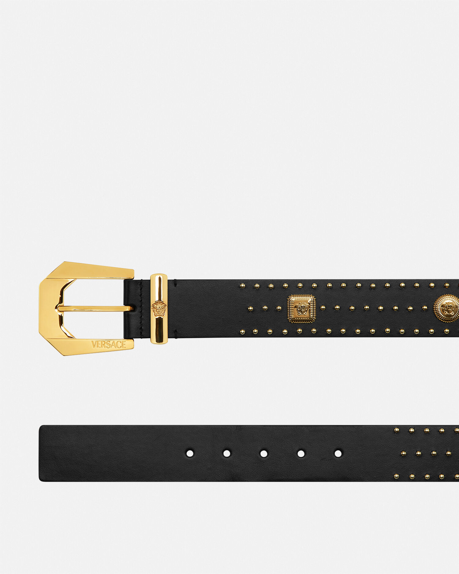 Medusa Heritage Embellished Leather Belt 4 cm Black,Gold | VERSACE US