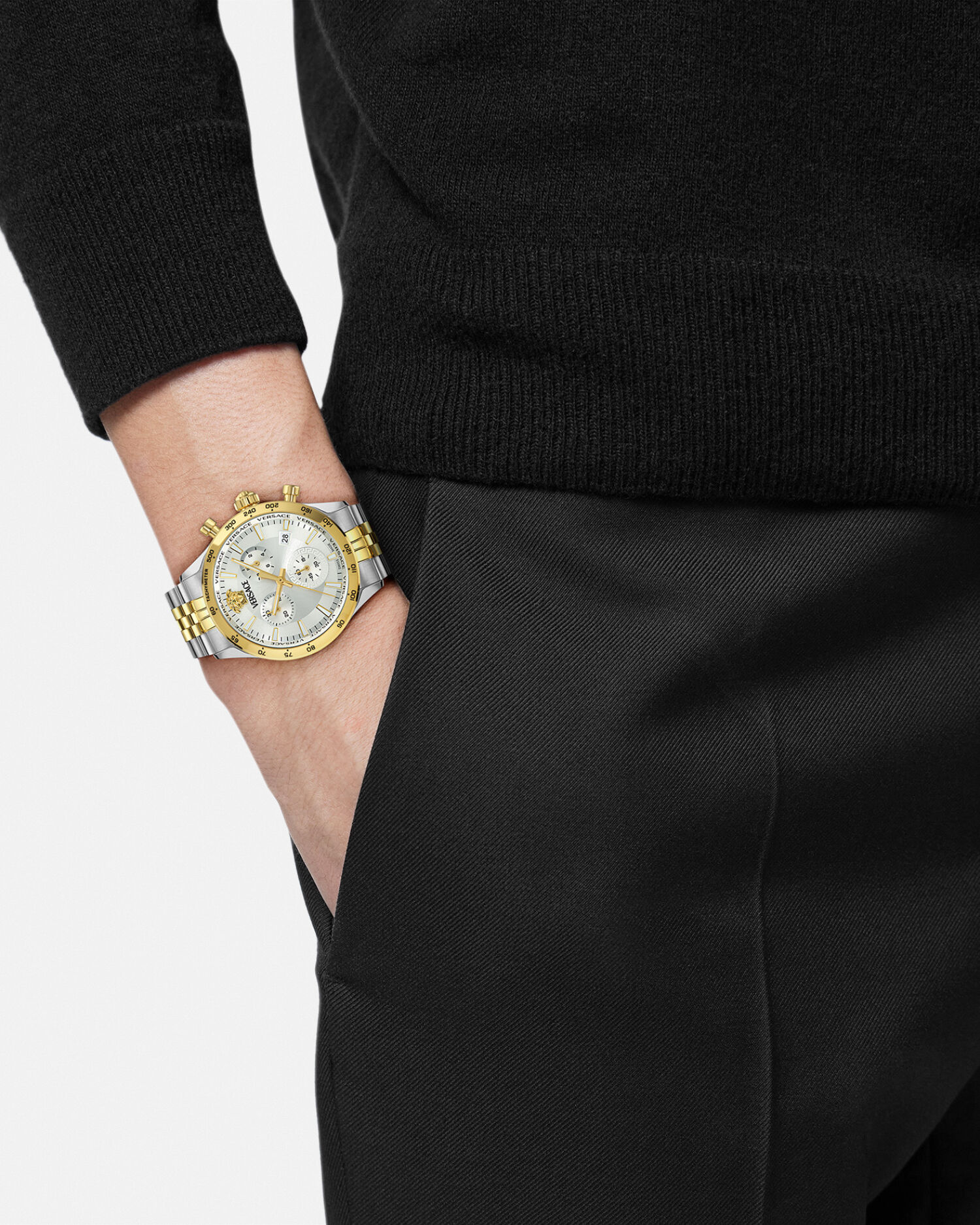 Hellenyium Chrono Petite Watch Silver,Gold | VERSACE US Hellenyium Chrono Petite Watch Silver,Gold | VERSACE US