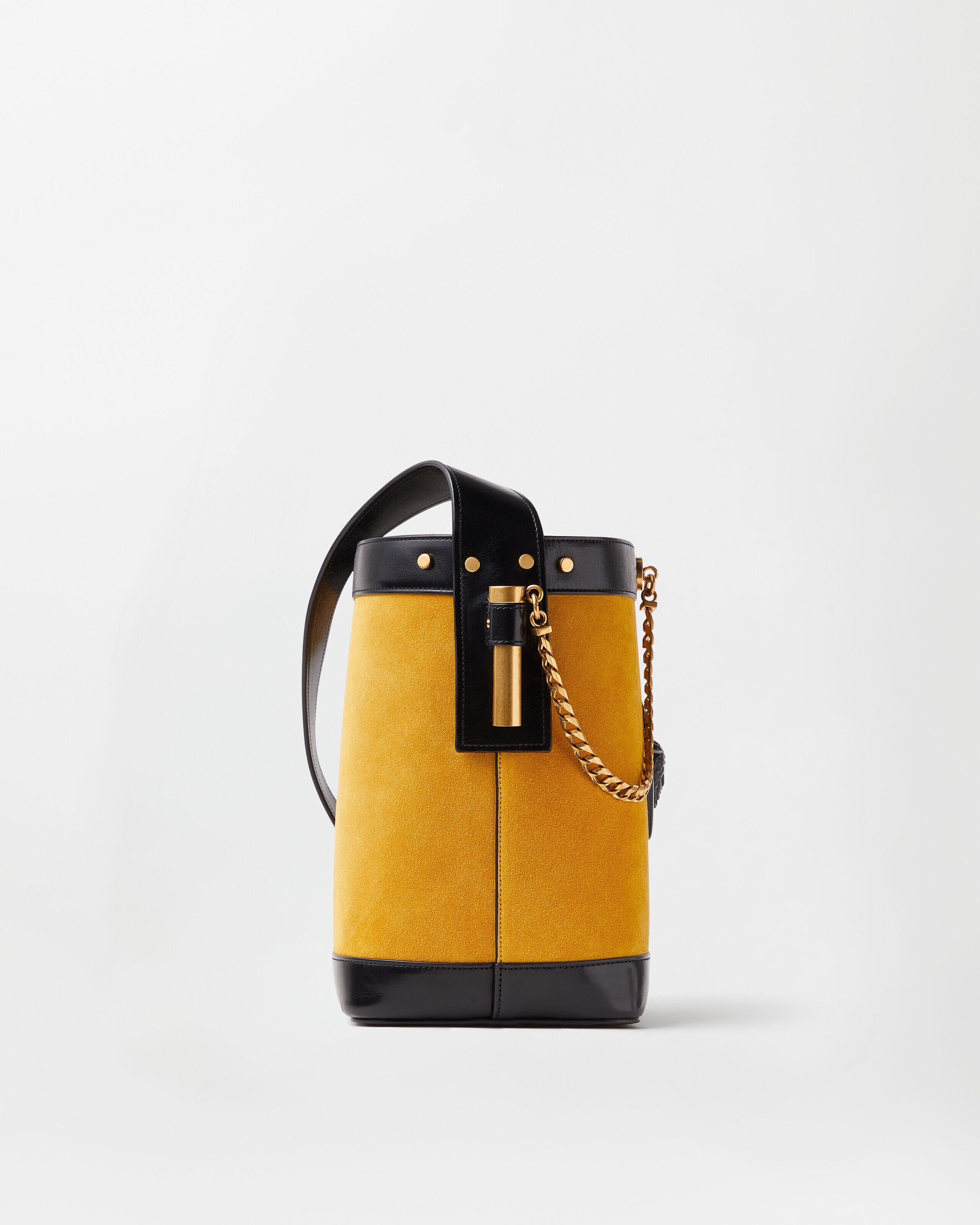 Pivot Small Suede Bucket Bag Yellow | VERSACE US