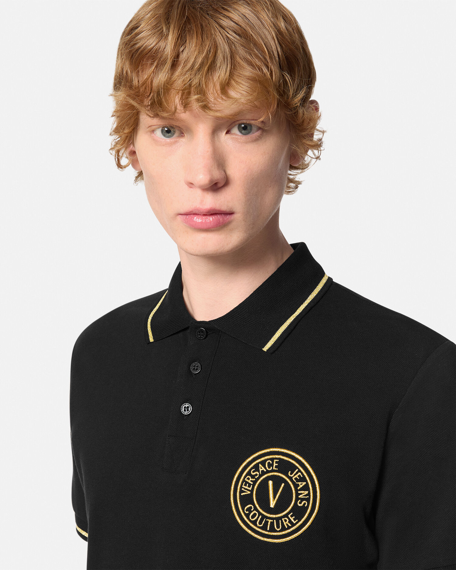 Versace polo shirt black and gold store