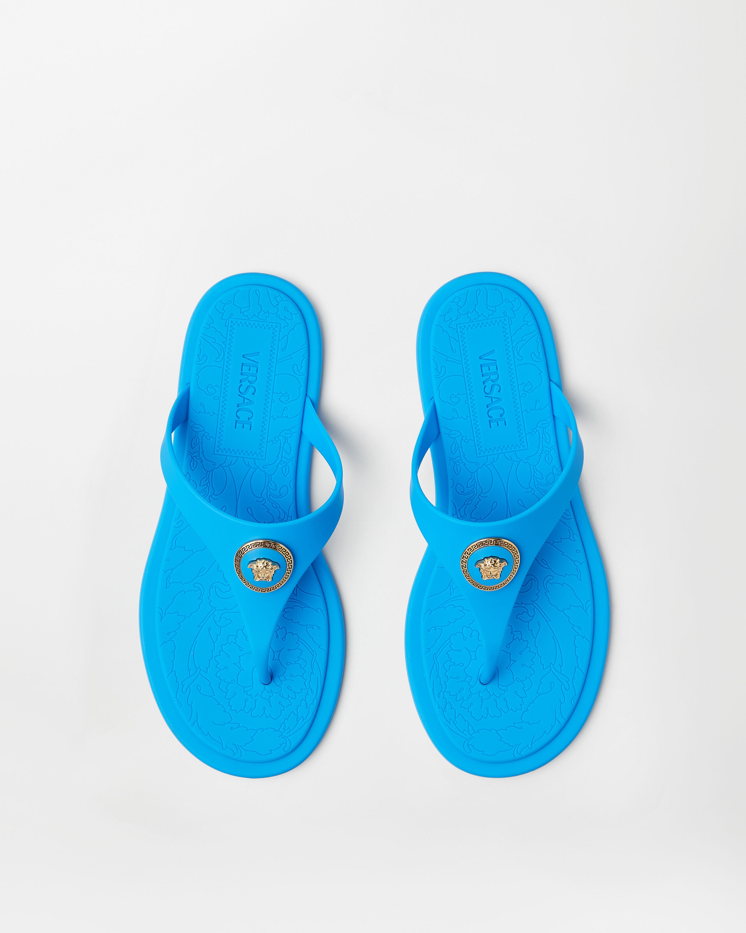 Alia Rubber Flat Sandals Blue | VERSACE US
