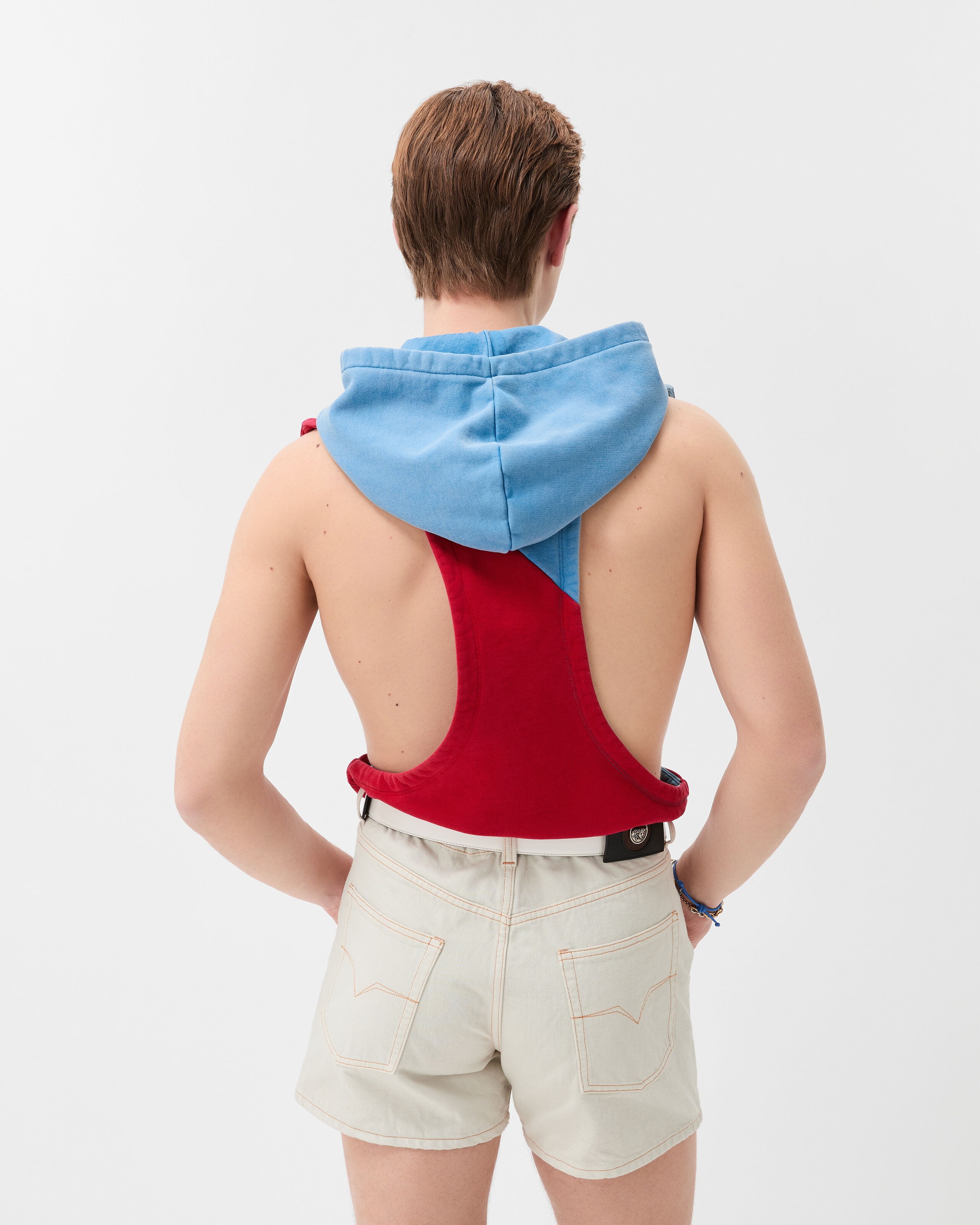Embroidered Cotton Sleeveless Hoodie Blue,Red | VERSACE AU