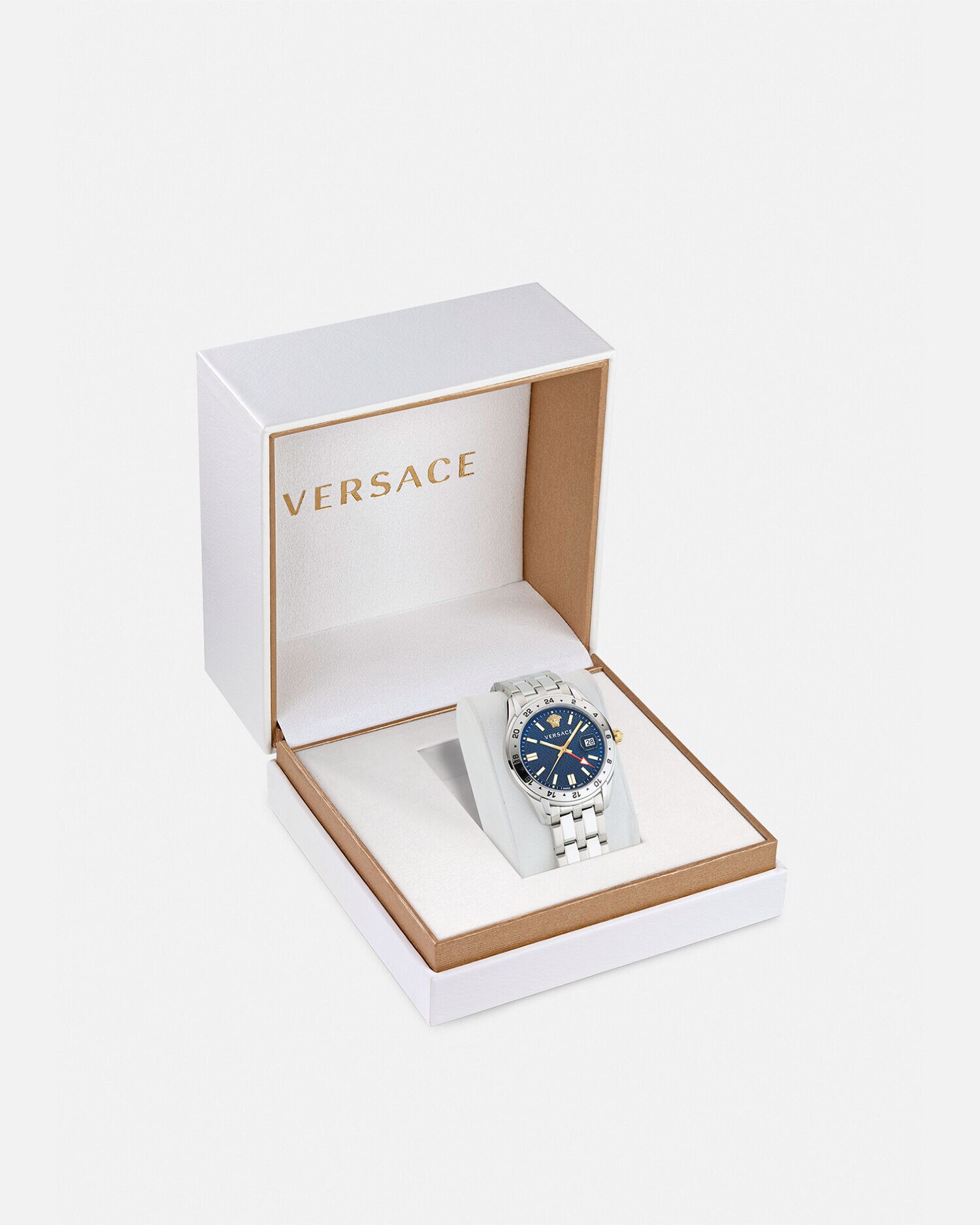 Greca Time GMT Watch Silver VERSACE
