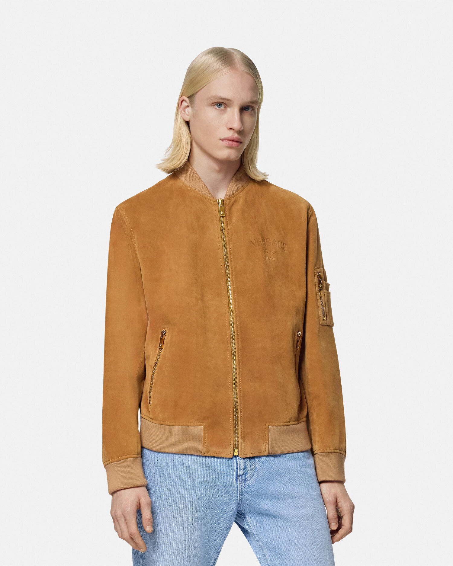 Suede Bomber Jacket Brown VERSACE