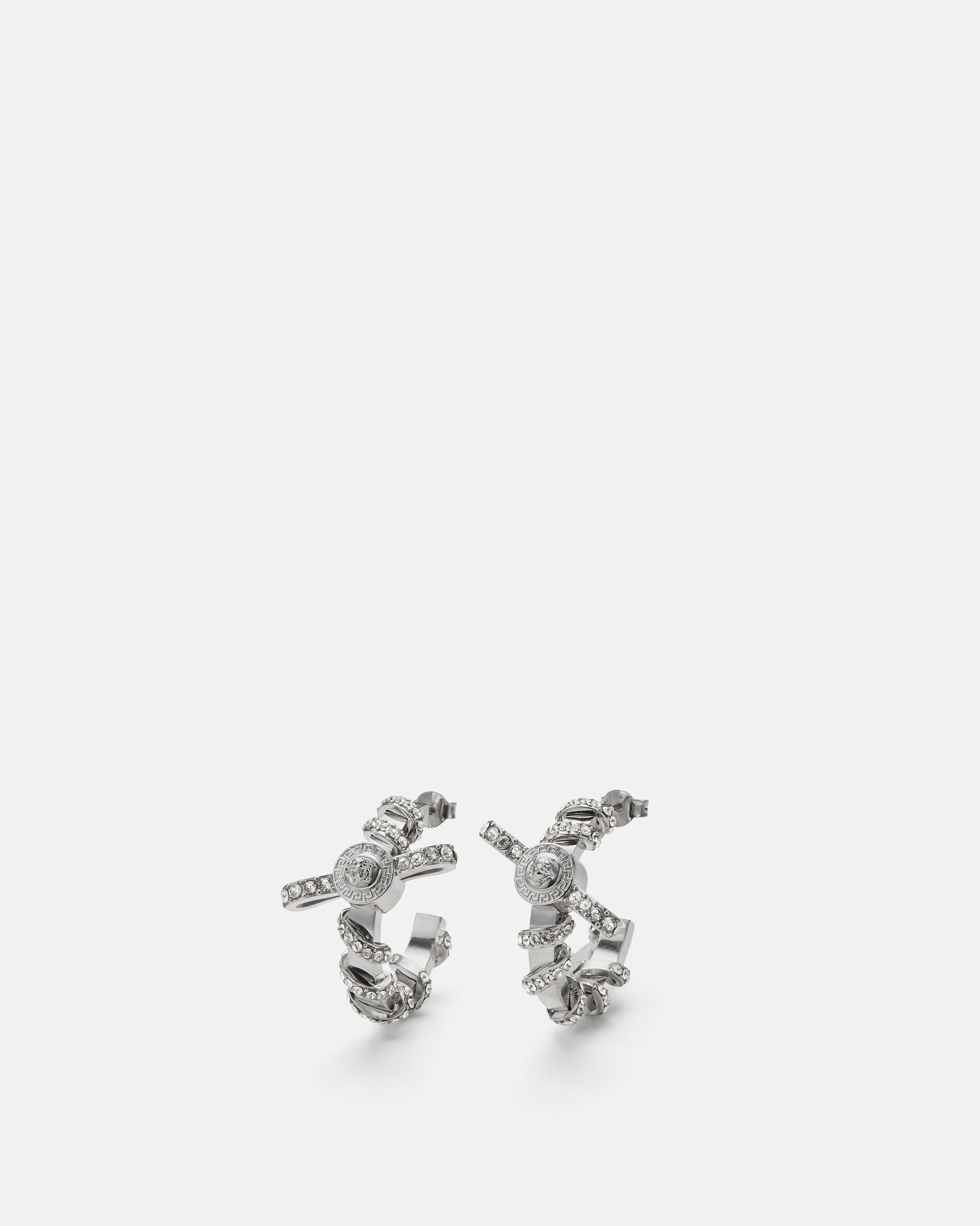 Gianni Ribbon Crystal Earrings Silver | VERSACE US