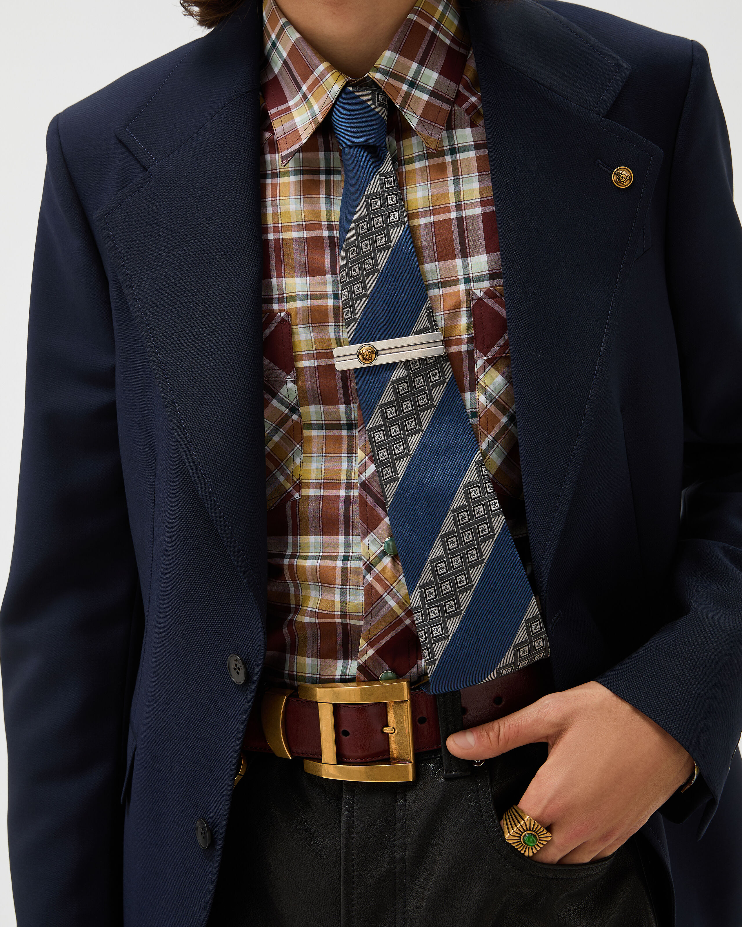 Printed Jacquard Silk Tie Blue,Print | VERSACE US