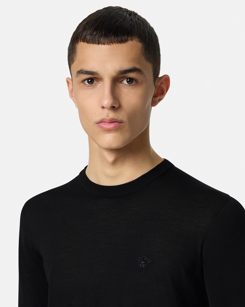 Versace Embroidered Wool-Blend Knit Sweater Black 3