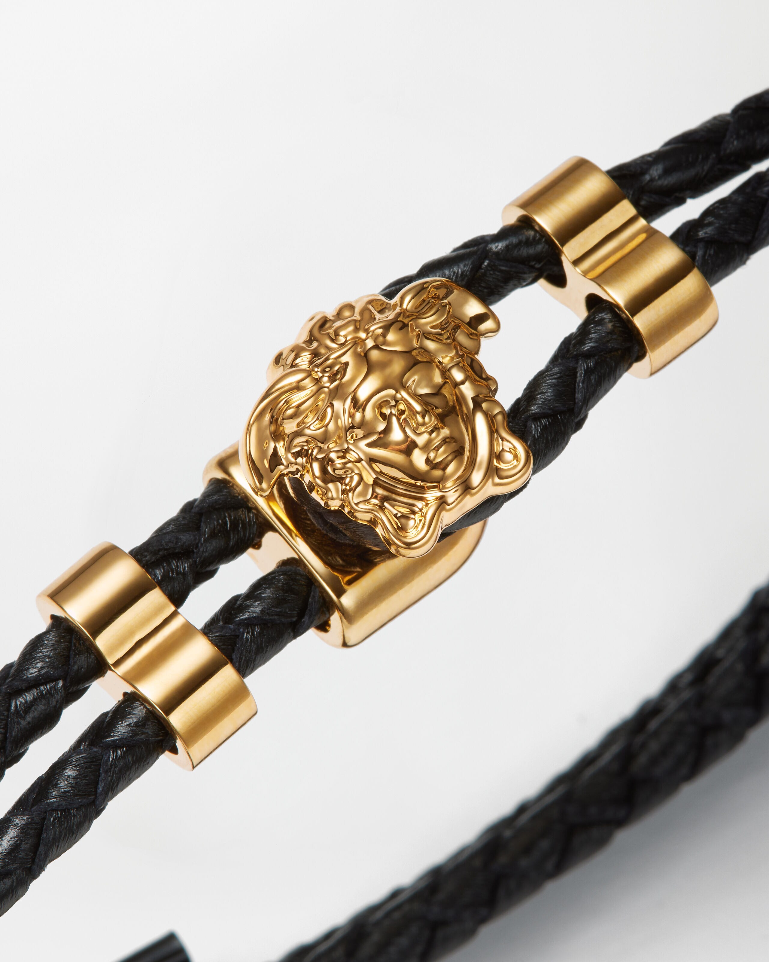 La Medusa Leather Bracelet Black,Gold | VERSACE US