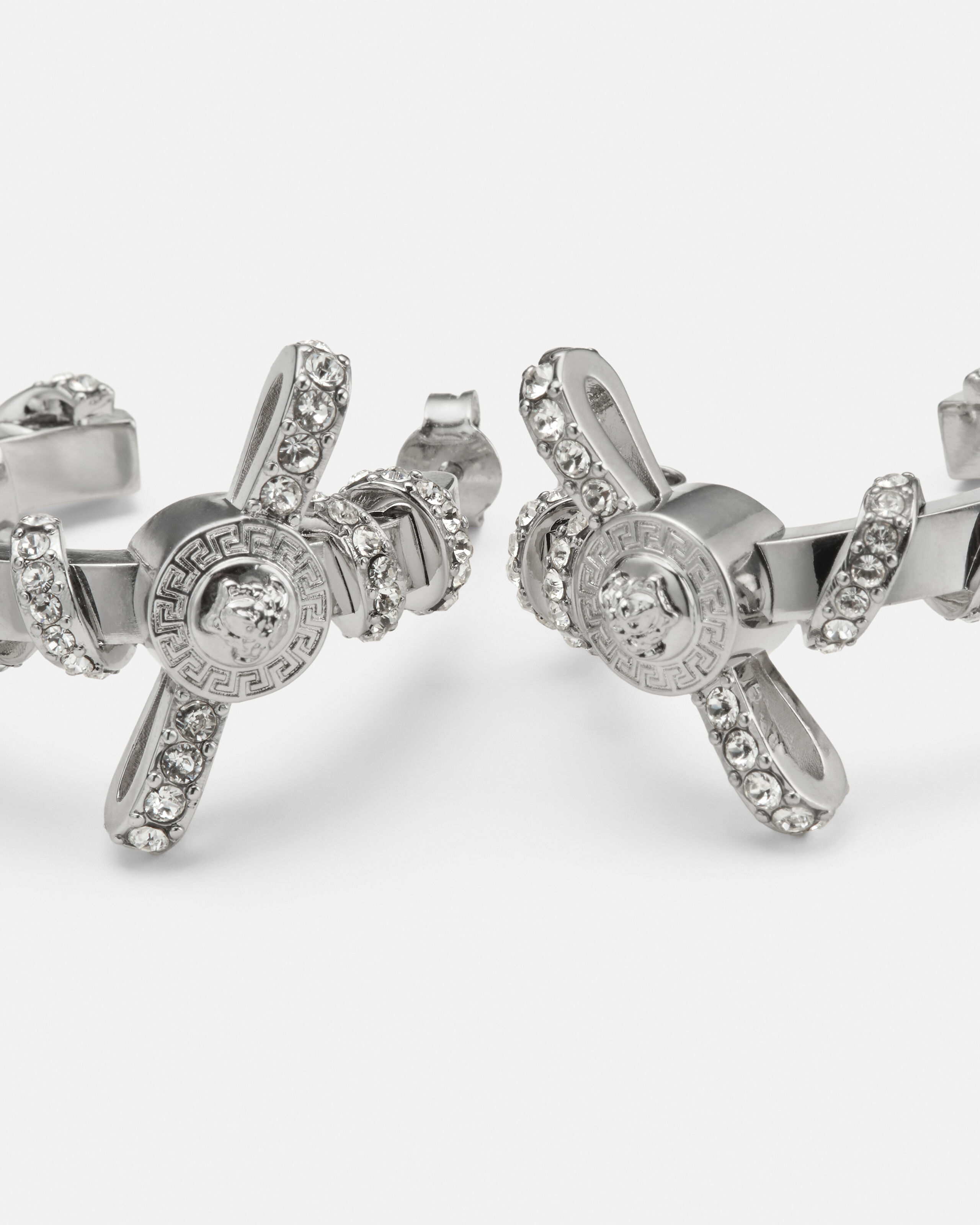 Gianni Ribbon Crystal Earrings Silver | VERSACE US