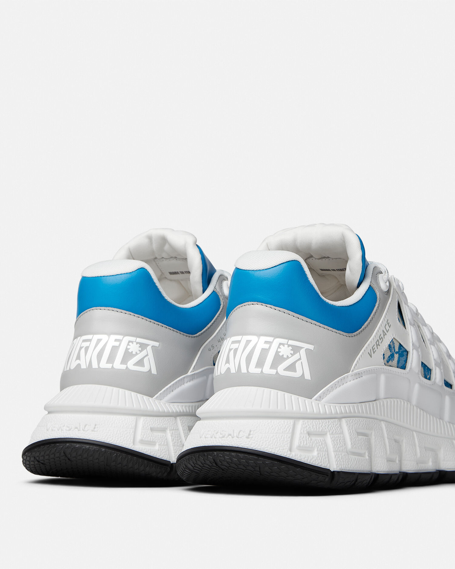 Trigreca Jacquard Leather Sneakers White,Blue | VERSACE US