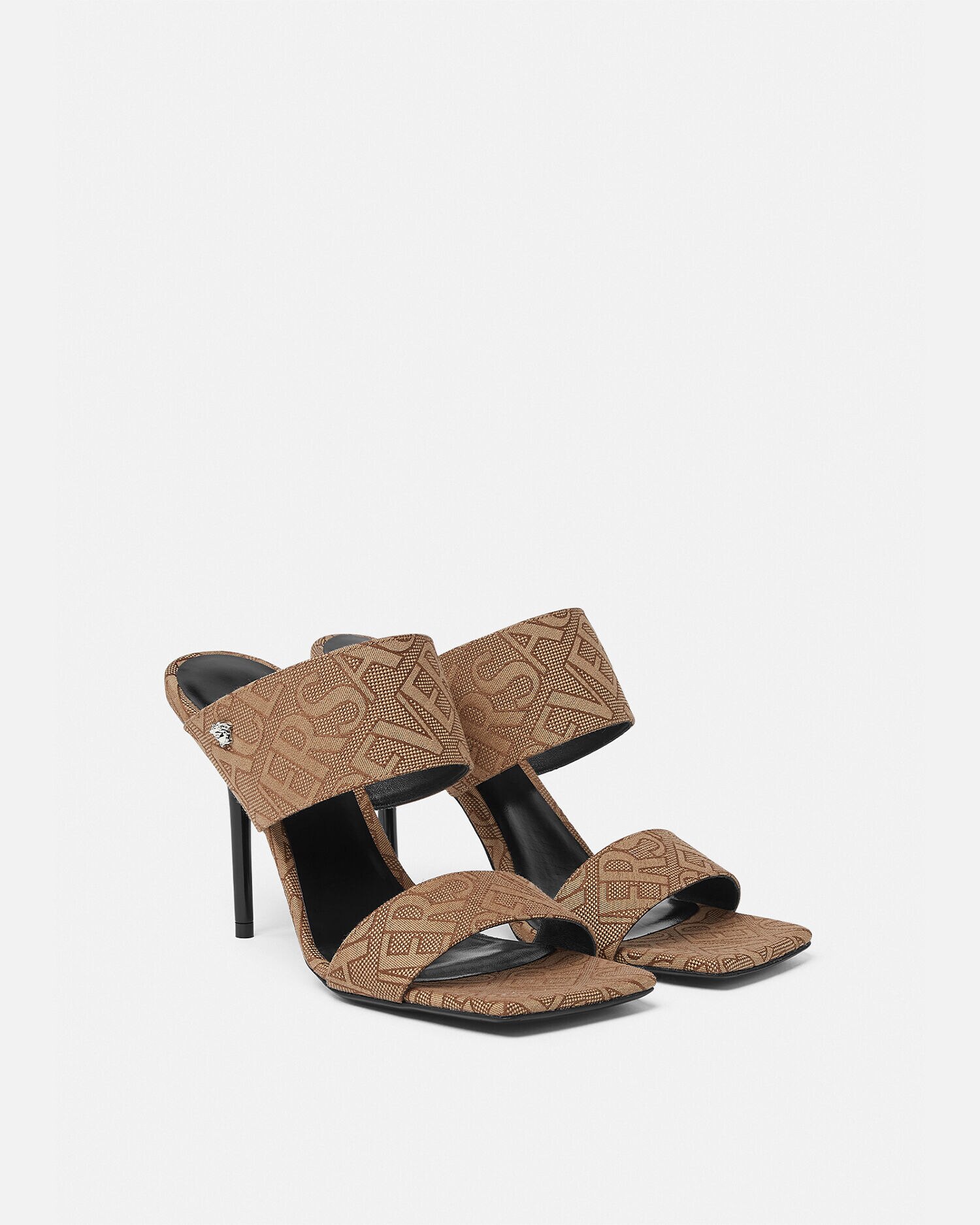 Versace Allover High Heel Mules Brown Versace GB