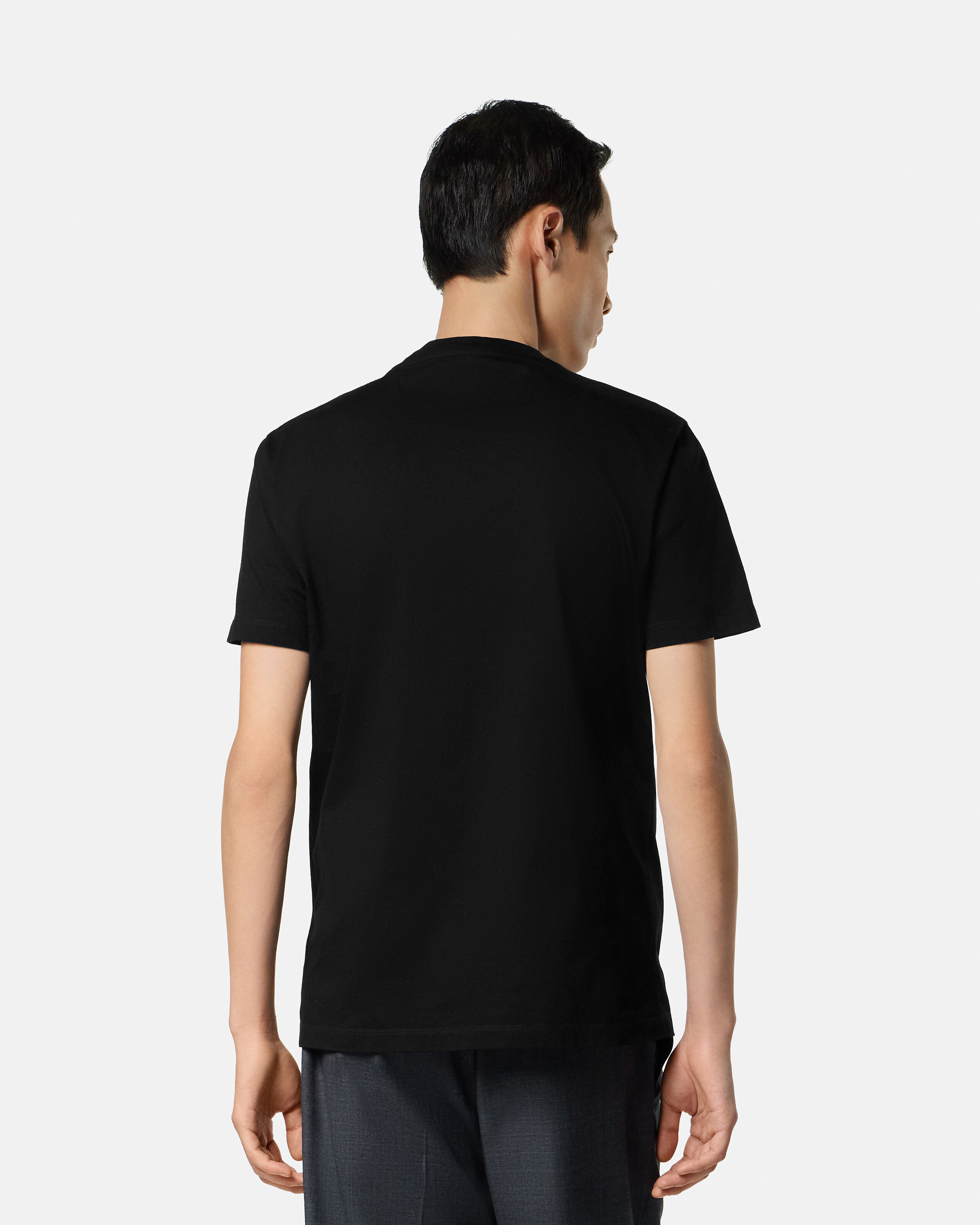 Printed Cotton-Jersey Slim T-Shirt Black | VERSACE CA
