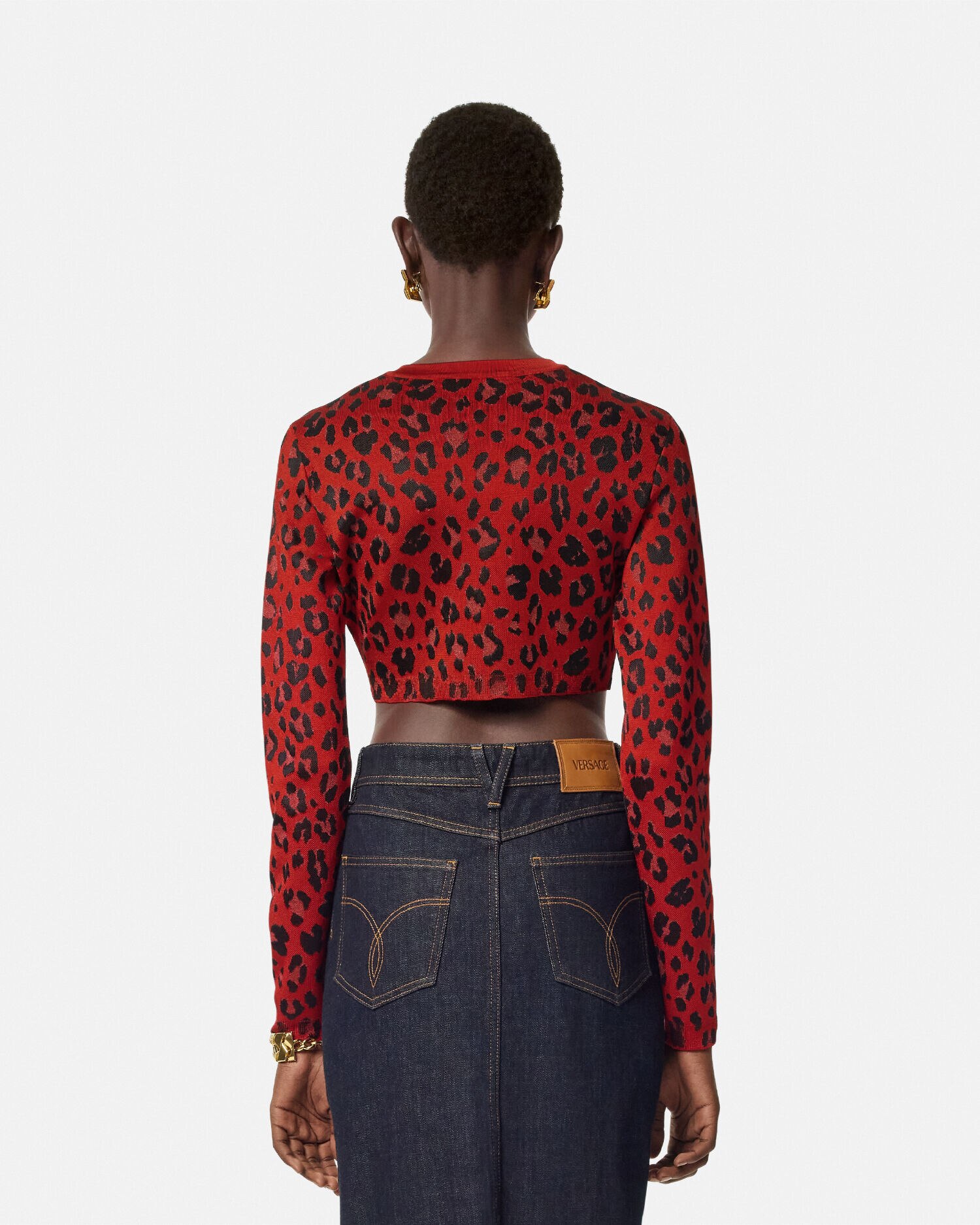 Leopard Lurex Crop Knit Cardigan