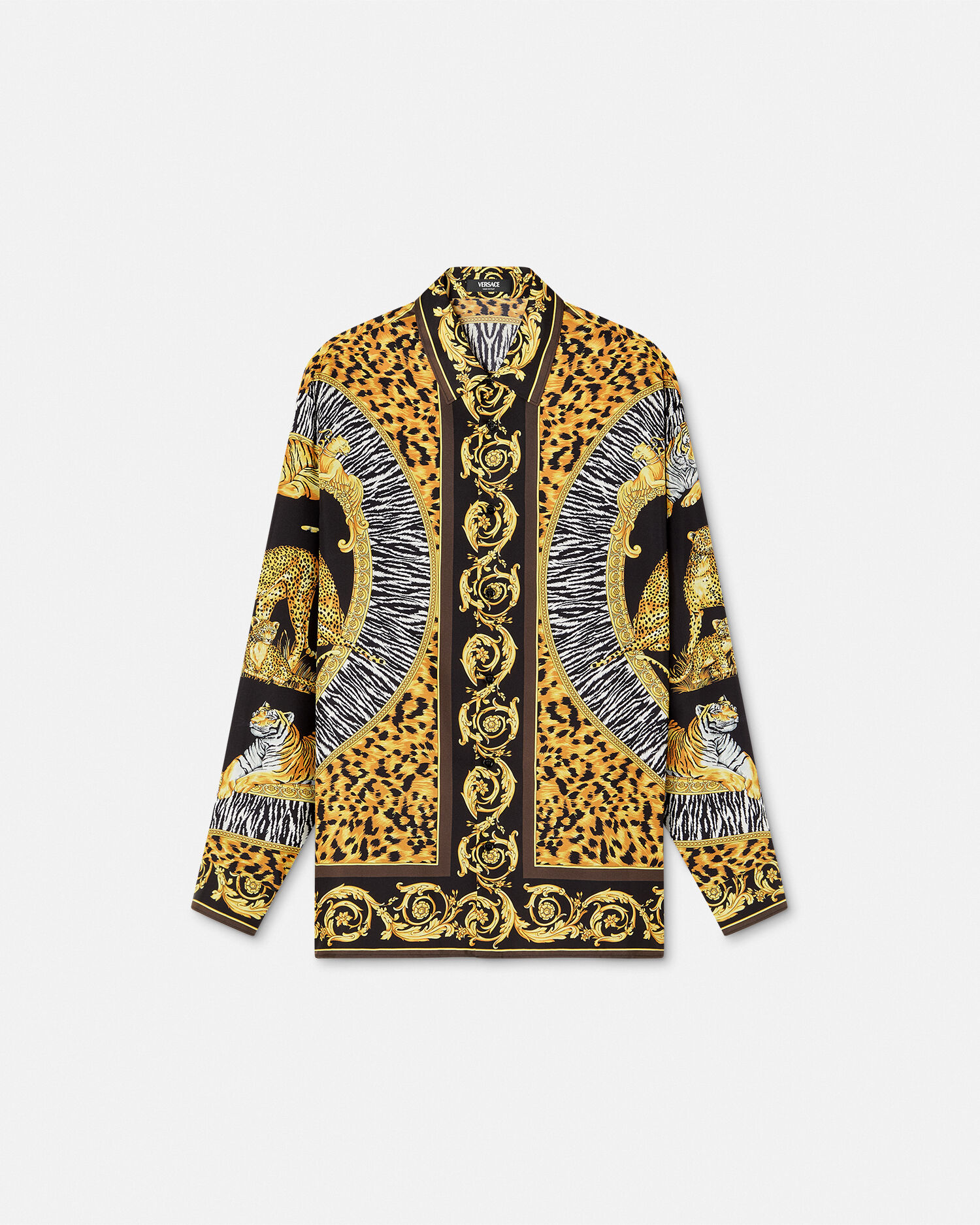 Wild Cats Silk Shirt Black,Print | VERSACE US