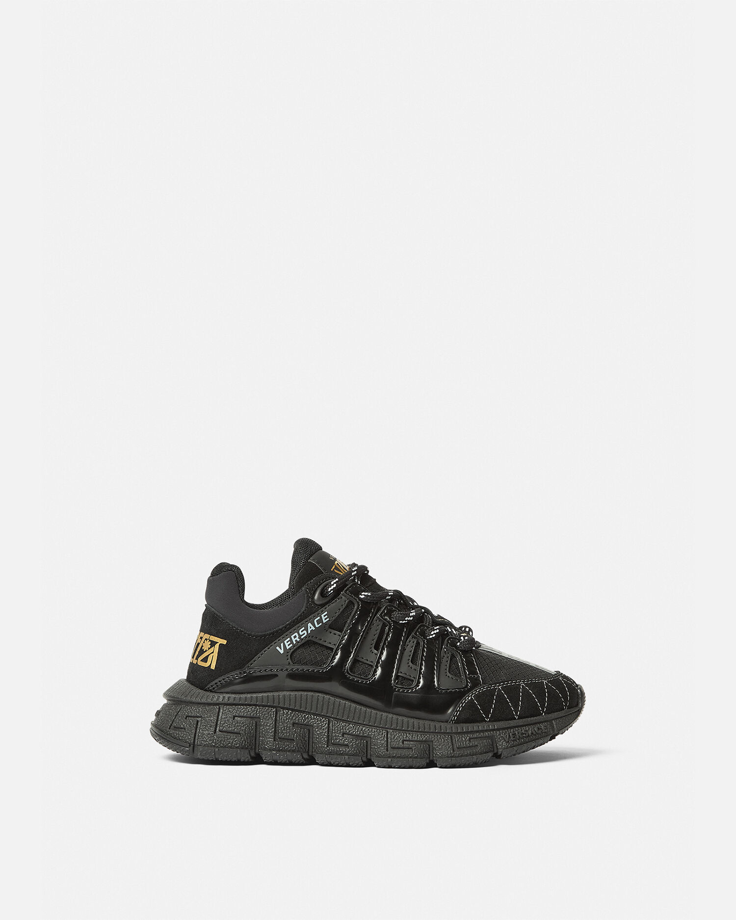 Kids' Trigreca Leather Sneakers Black,Gold | VERSACE US