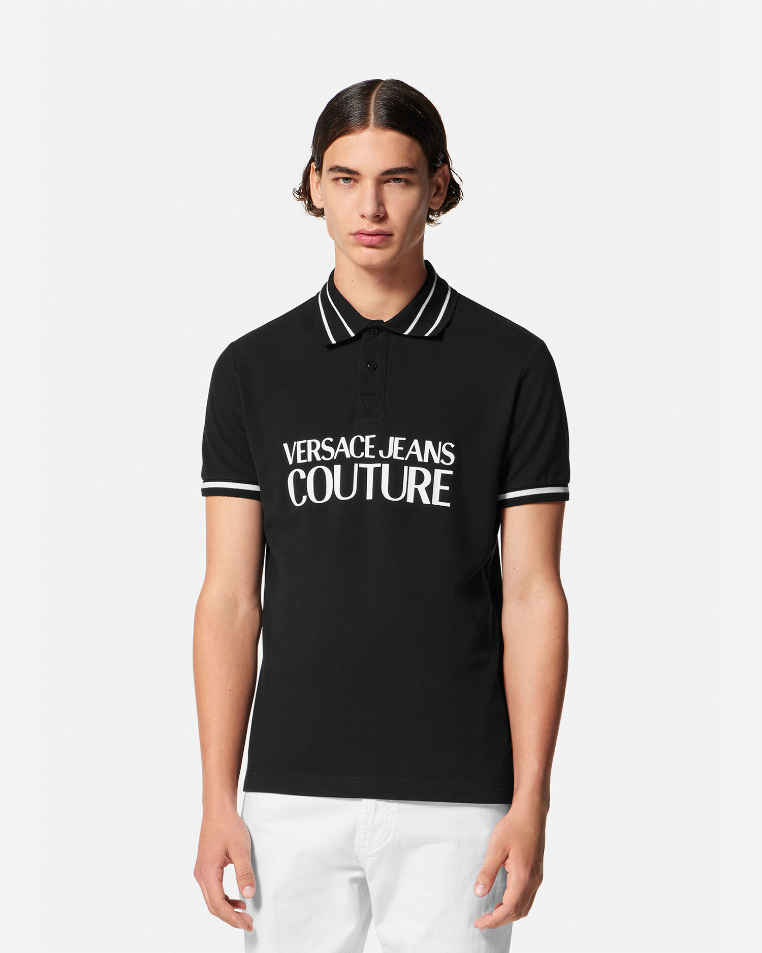 Logo Polo Shirt Black Print VERSACE