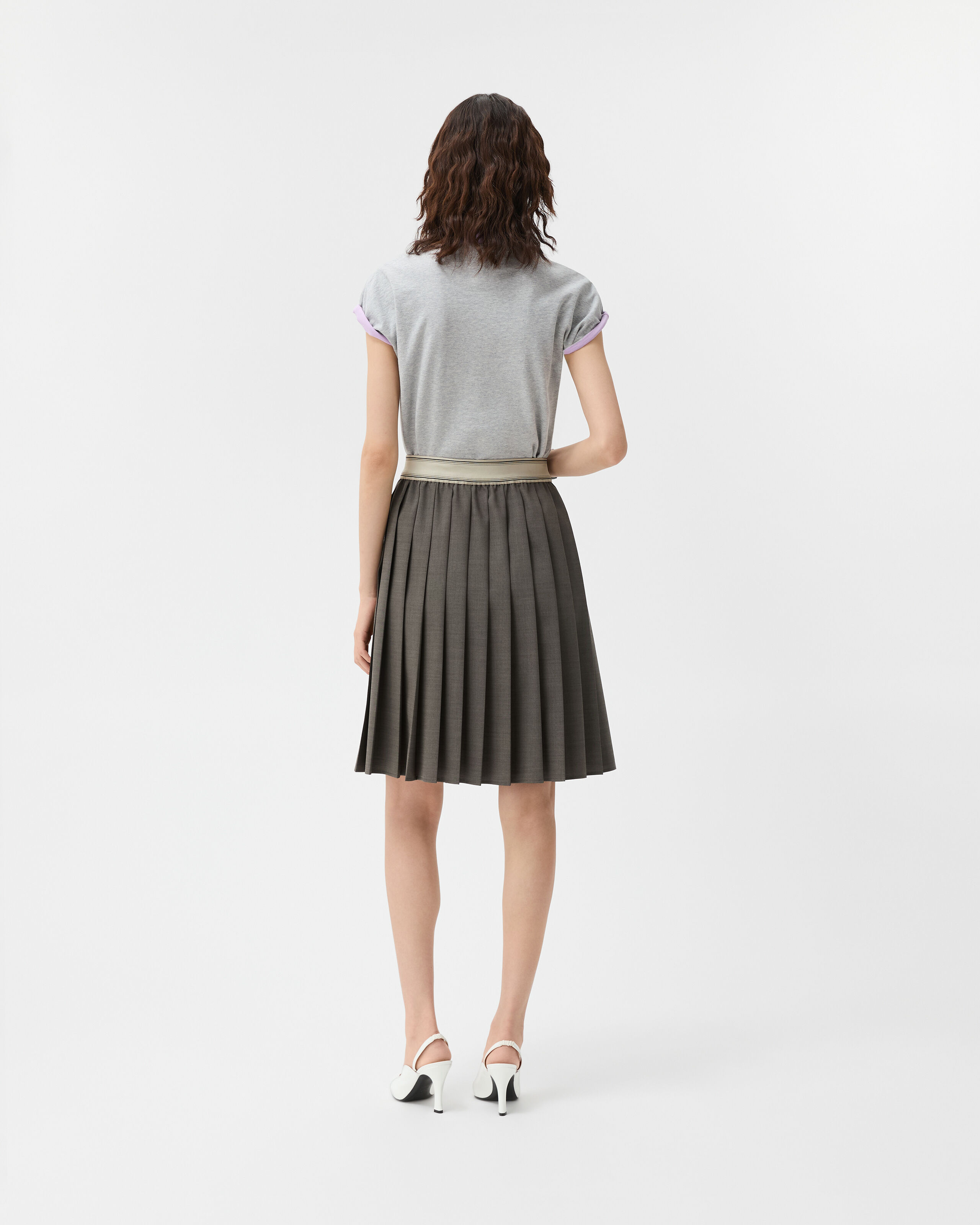 Pleated Wool-Mohair Midi Skirt Gray | VERSACE