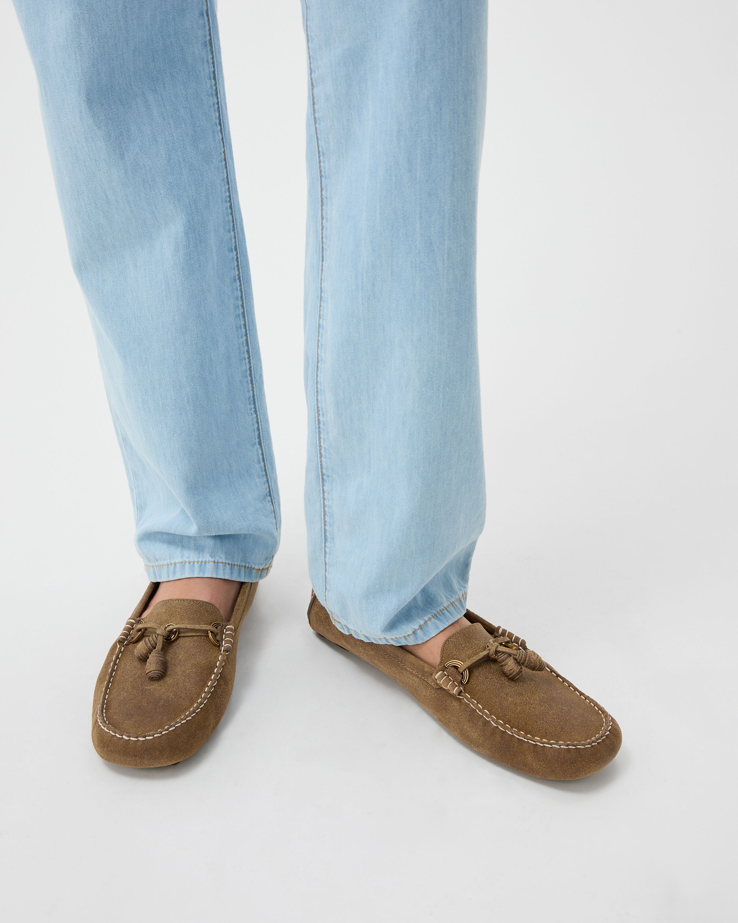 Robin Suede Driver Shoes Brown | VERSACE US