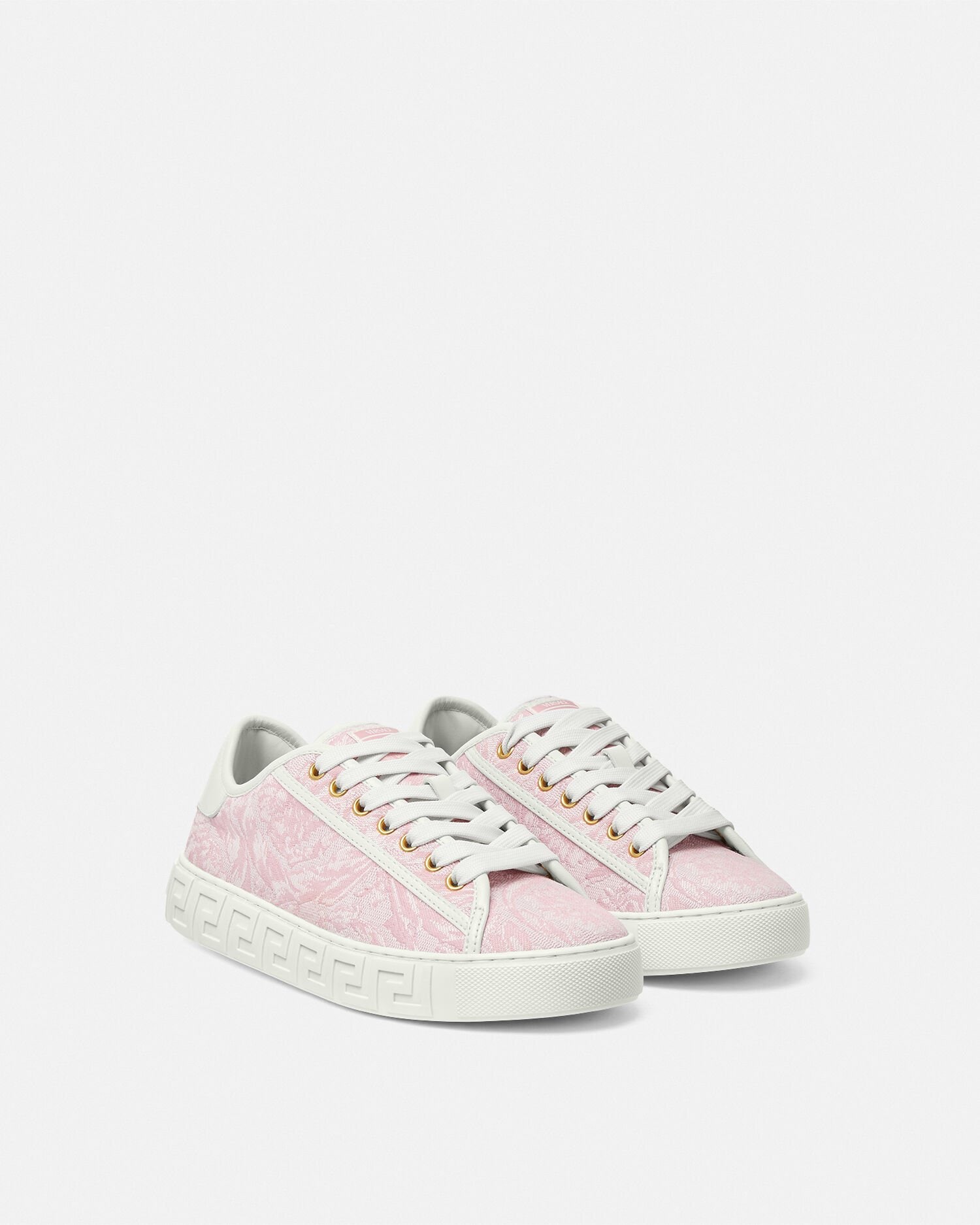 Greca Jacquard Canvas Sneakers Pink,Print | VERSACE US