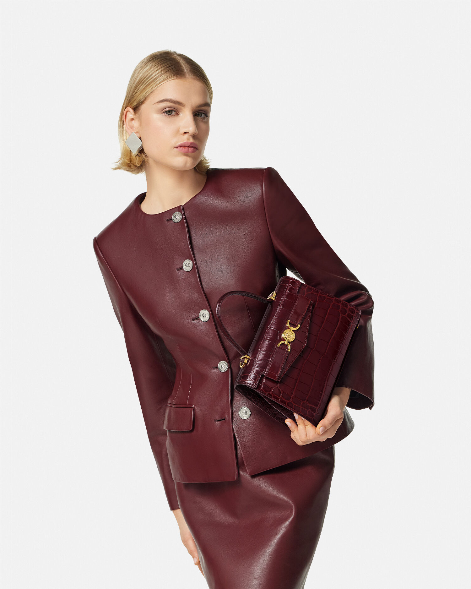 Medusa '95 Croc-Effect Top-Handle Burgundy | VERSACE US