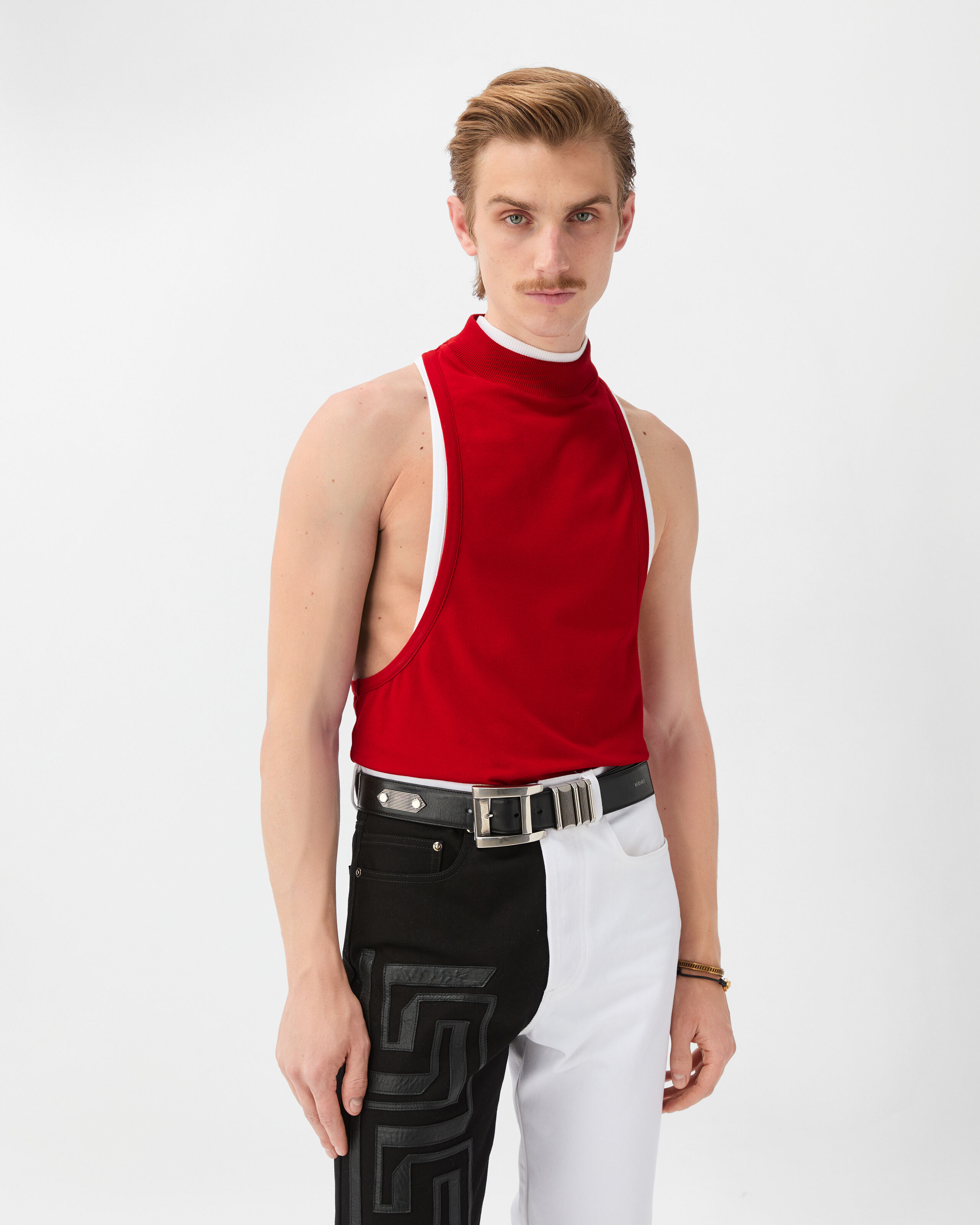 Embroidered-Logo Stretch Cotton-Jersey Tank Top Red | VERSACE