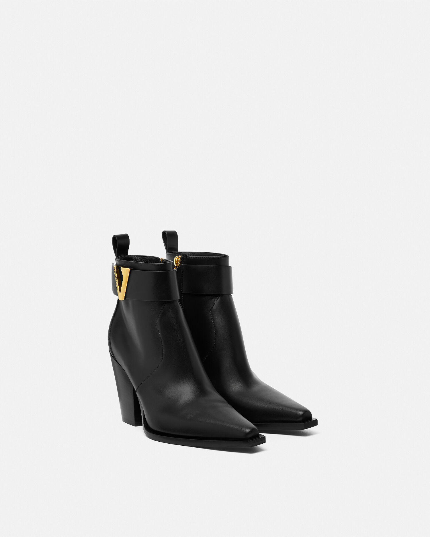 V Leather Ankle Boots 85 mm Black,Gold | VERSACE