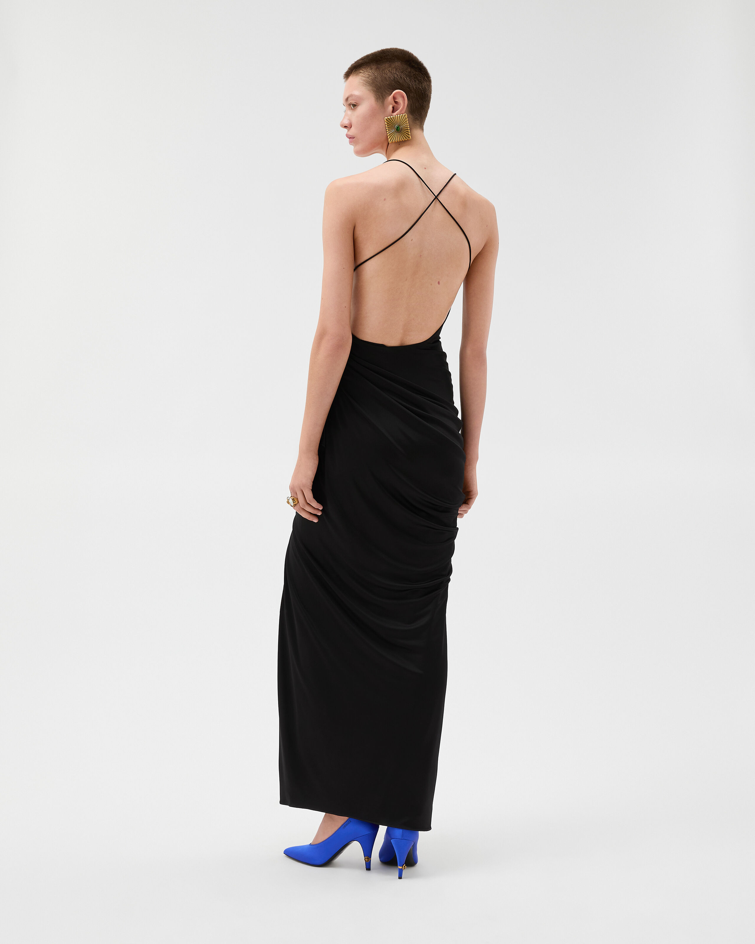 Draped Viscose-Jersey Gown Black | VERSACE US
