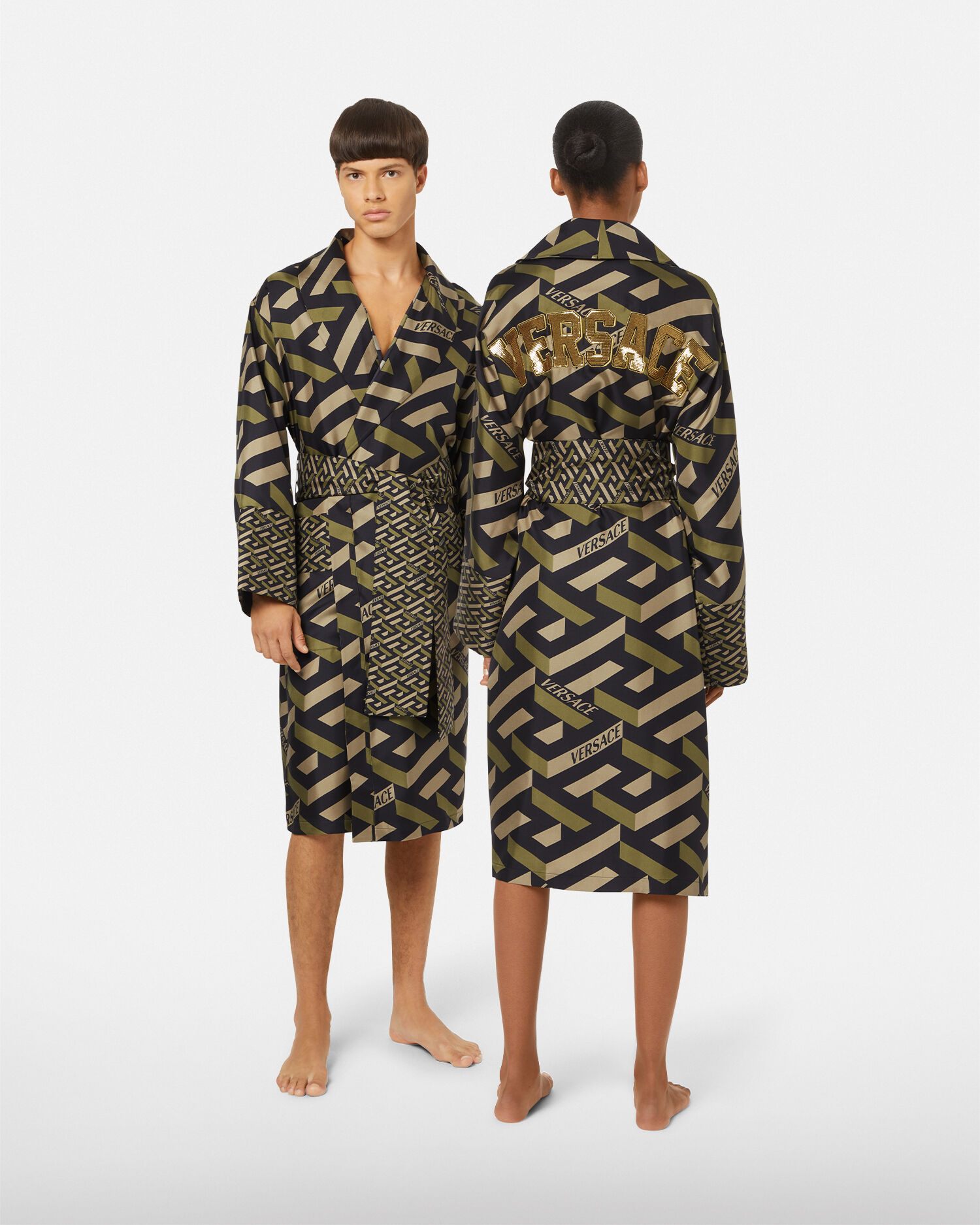 Versace La Greca embroidered silk bathrobe Home Collection