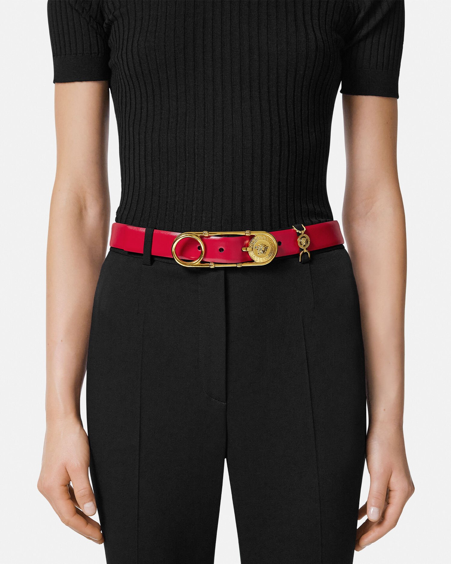 Safety Pin Leather Belt 3 cm | VERSACE US