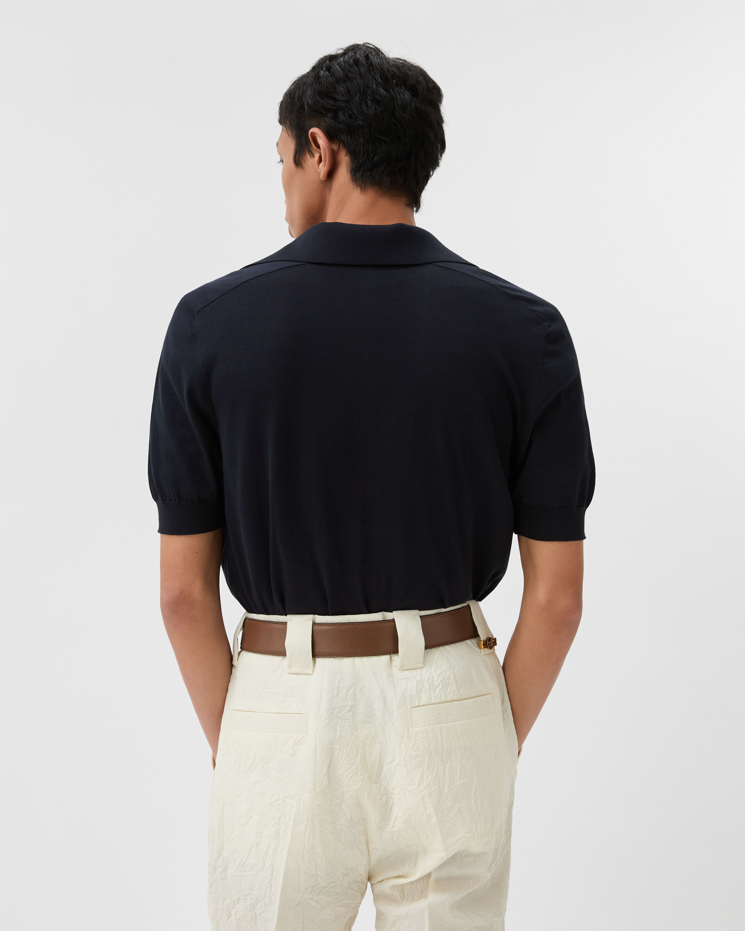 Silk-Cotton Knit Polo Blue | VERSACE