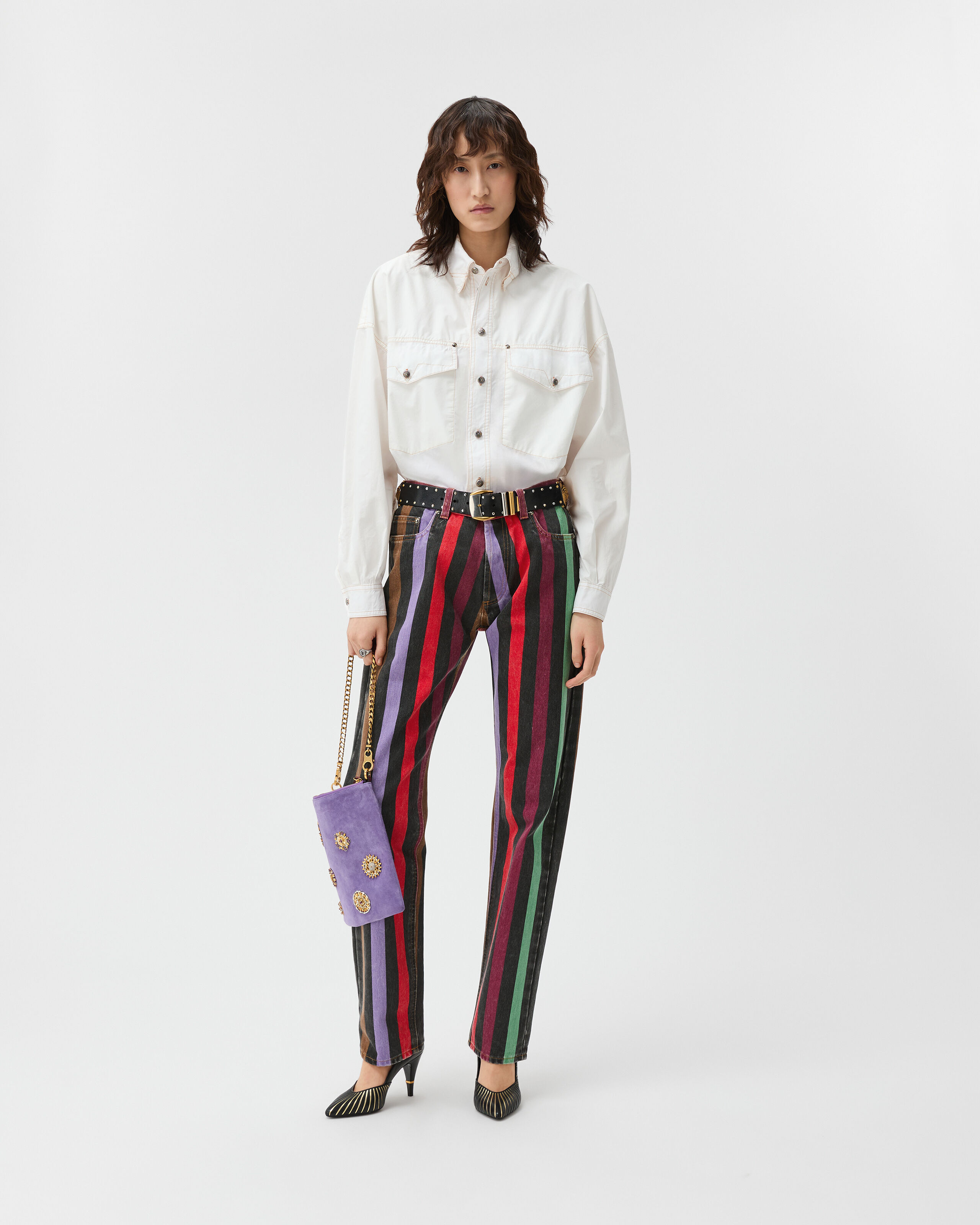 VERSACE ストレート パンツ 26 Striped Straight Jeans Multicolor | VERSACE