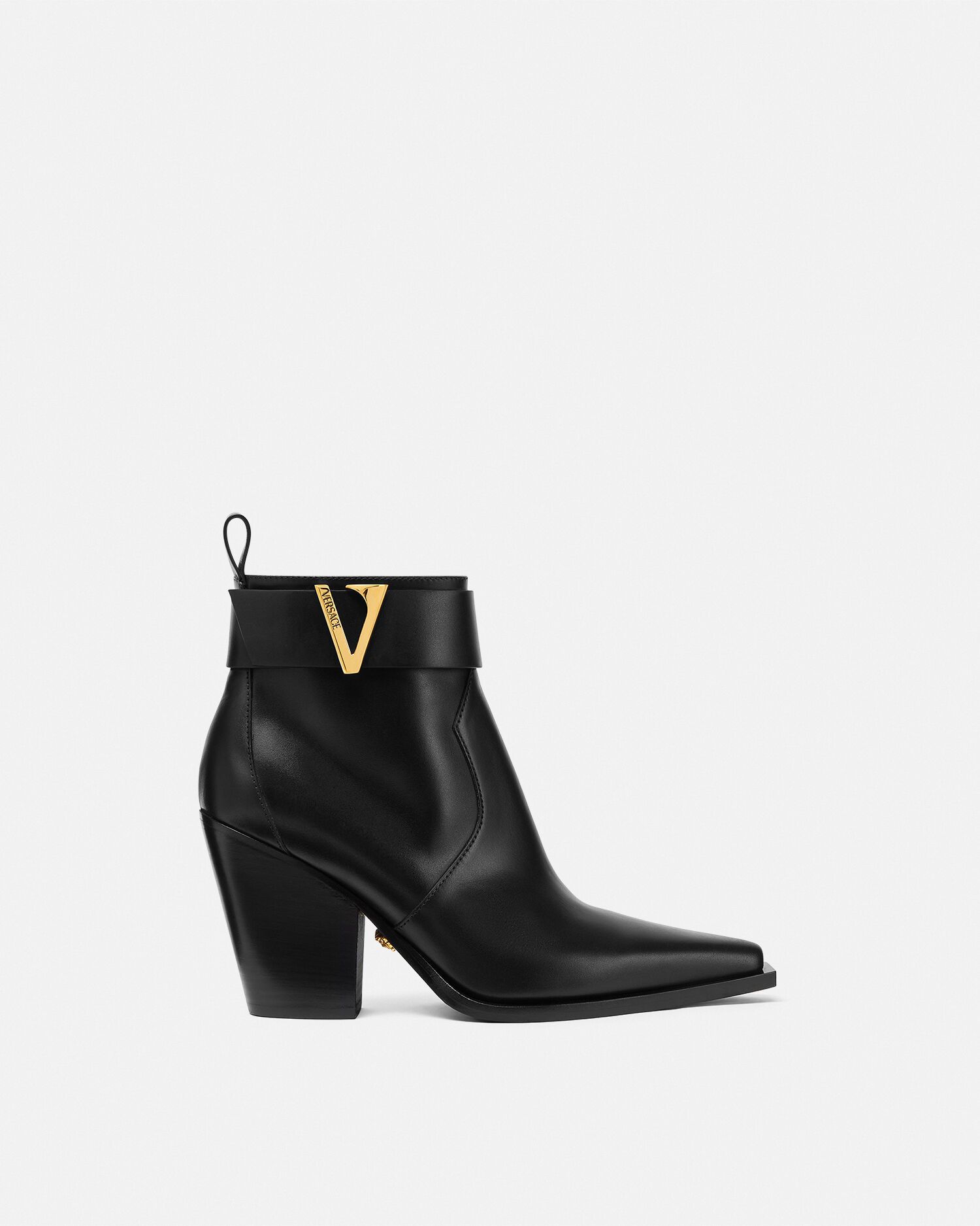 V Leather Ankle Boots 85 mm Black,Gold | VERSACE