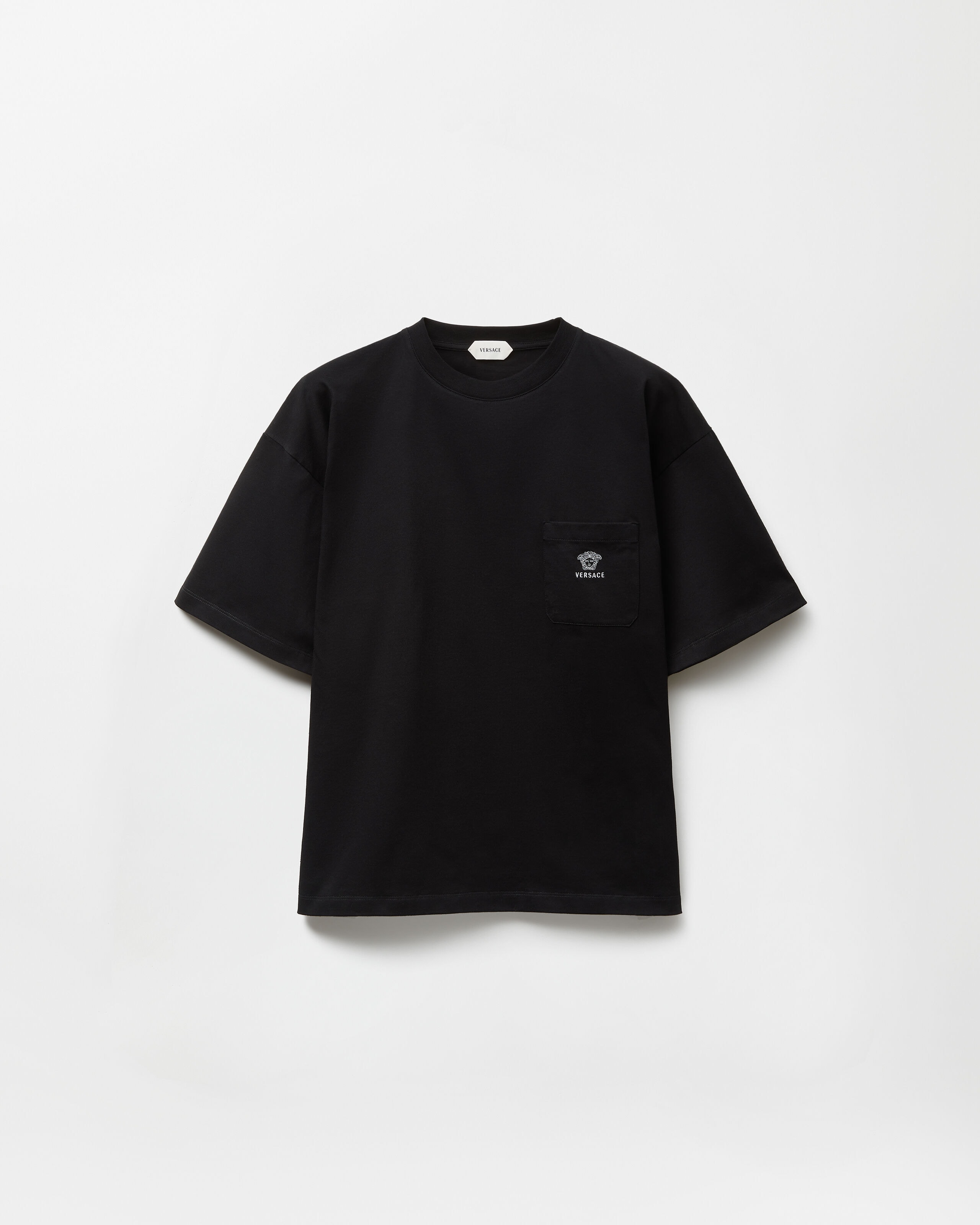 VERSACE Tシャツ Embroidered Cotton-Jersey T-Shirt Black | VERSACE US