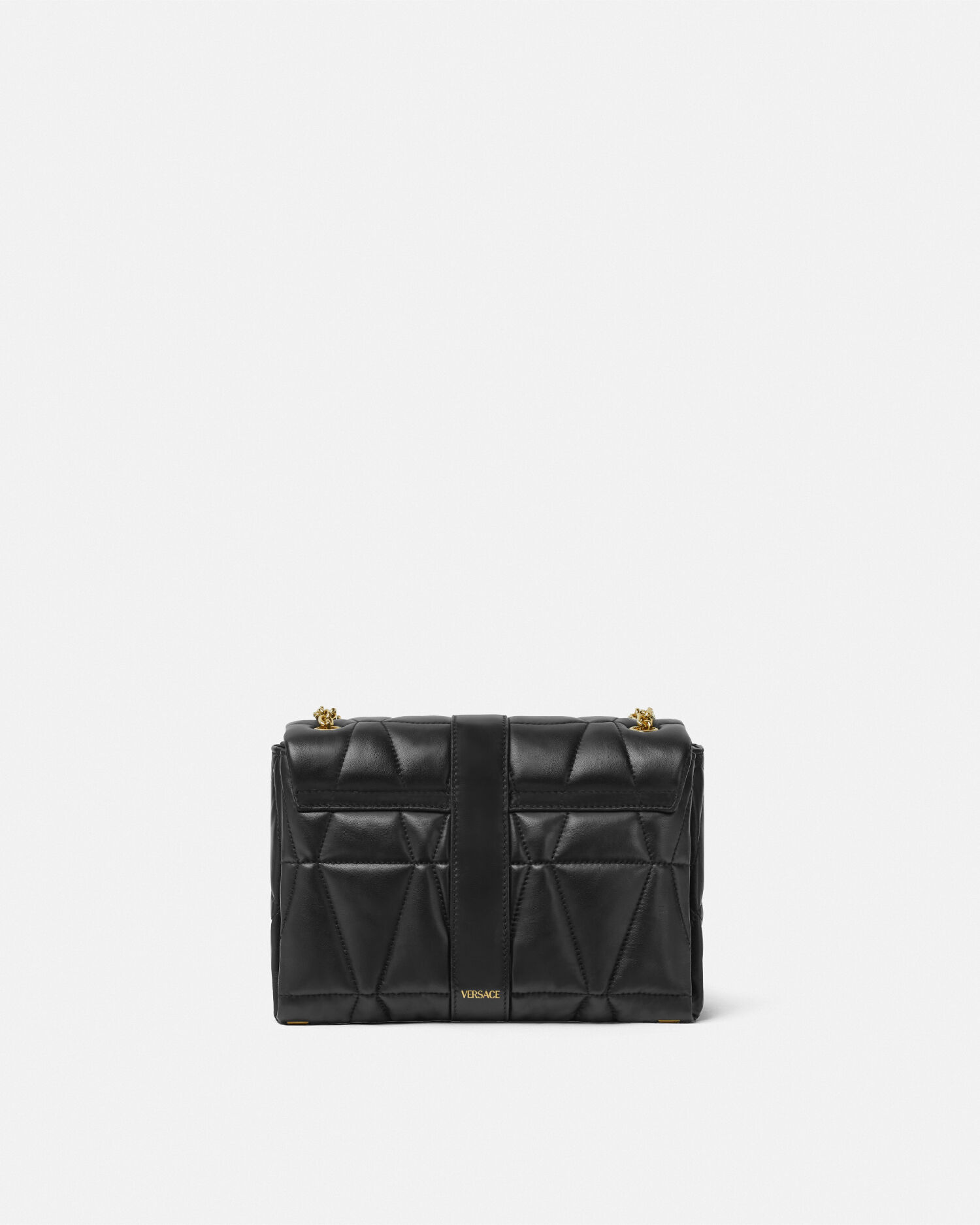Kleio Quilted Nappa Shoulder Bag Black,Gold | VERSACE US