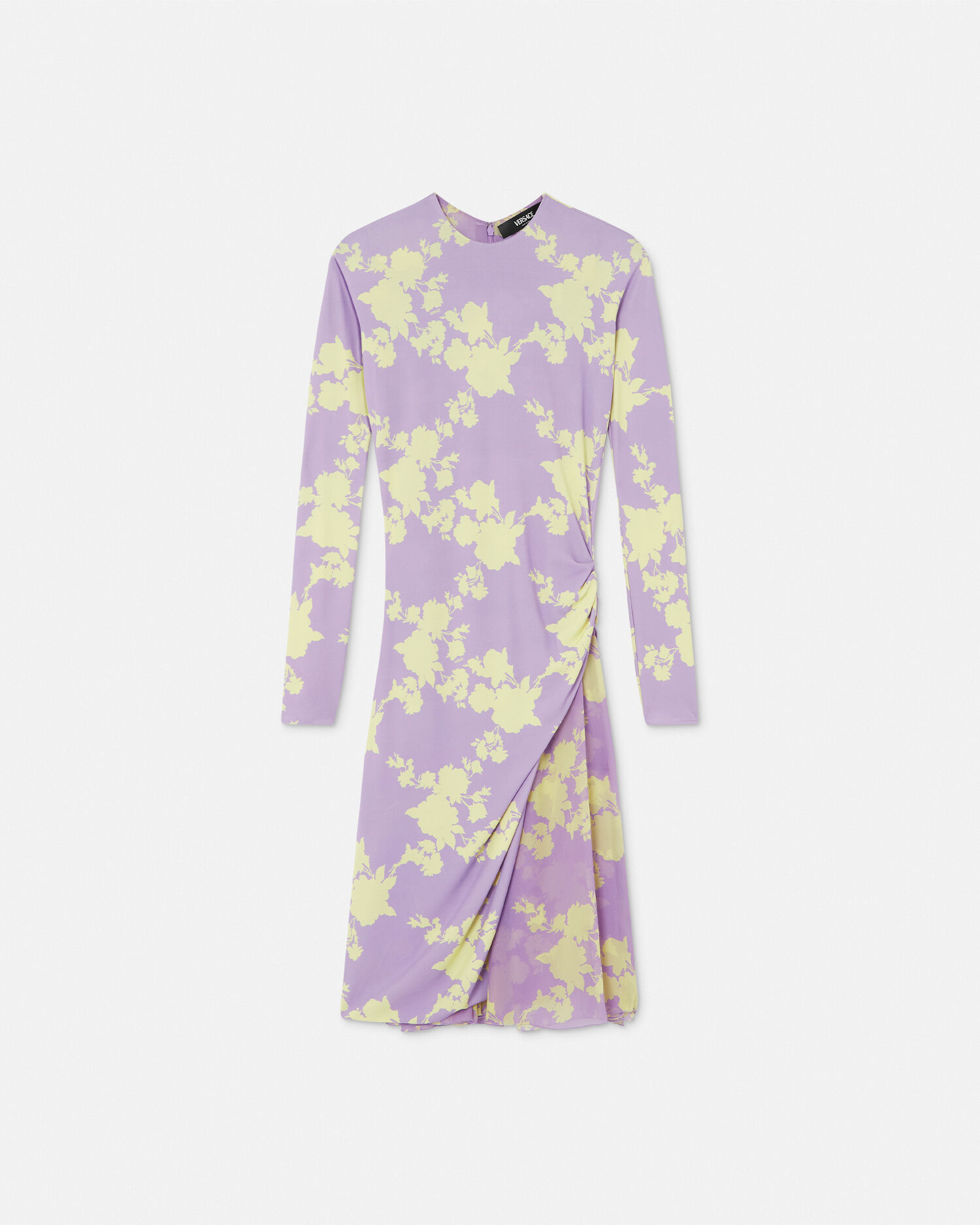 日本最大級 Purple,Yellow Dress Midi Gathered Roses Wild | US VERSACE ワンピース