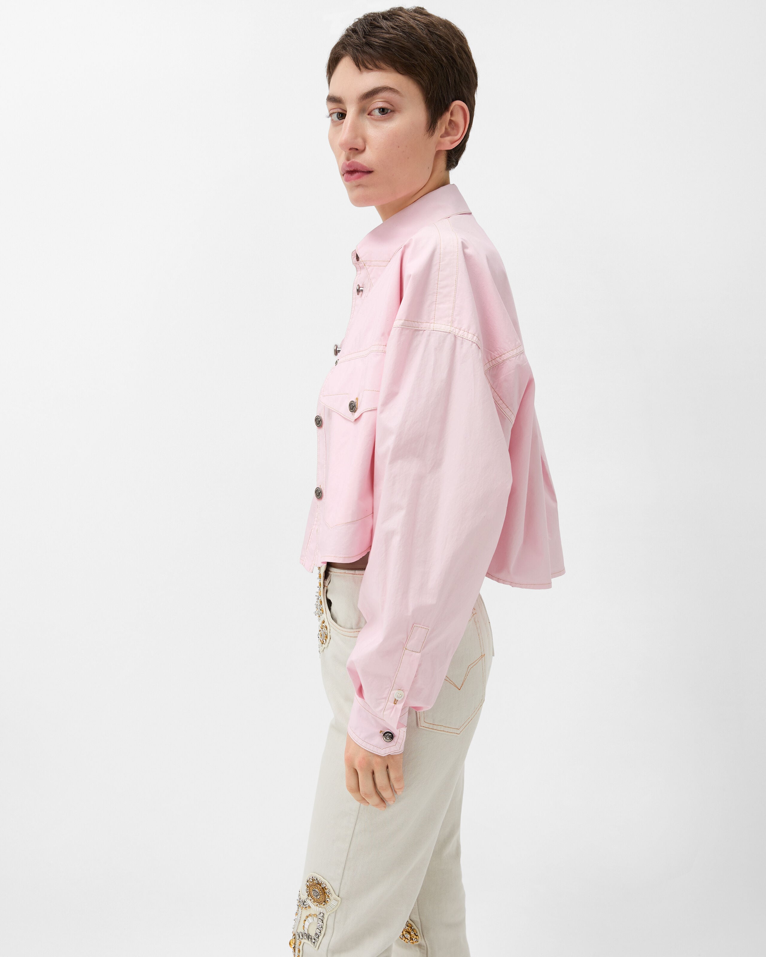 Cotton-Poplin Crop Shirt Pink | VERSACE