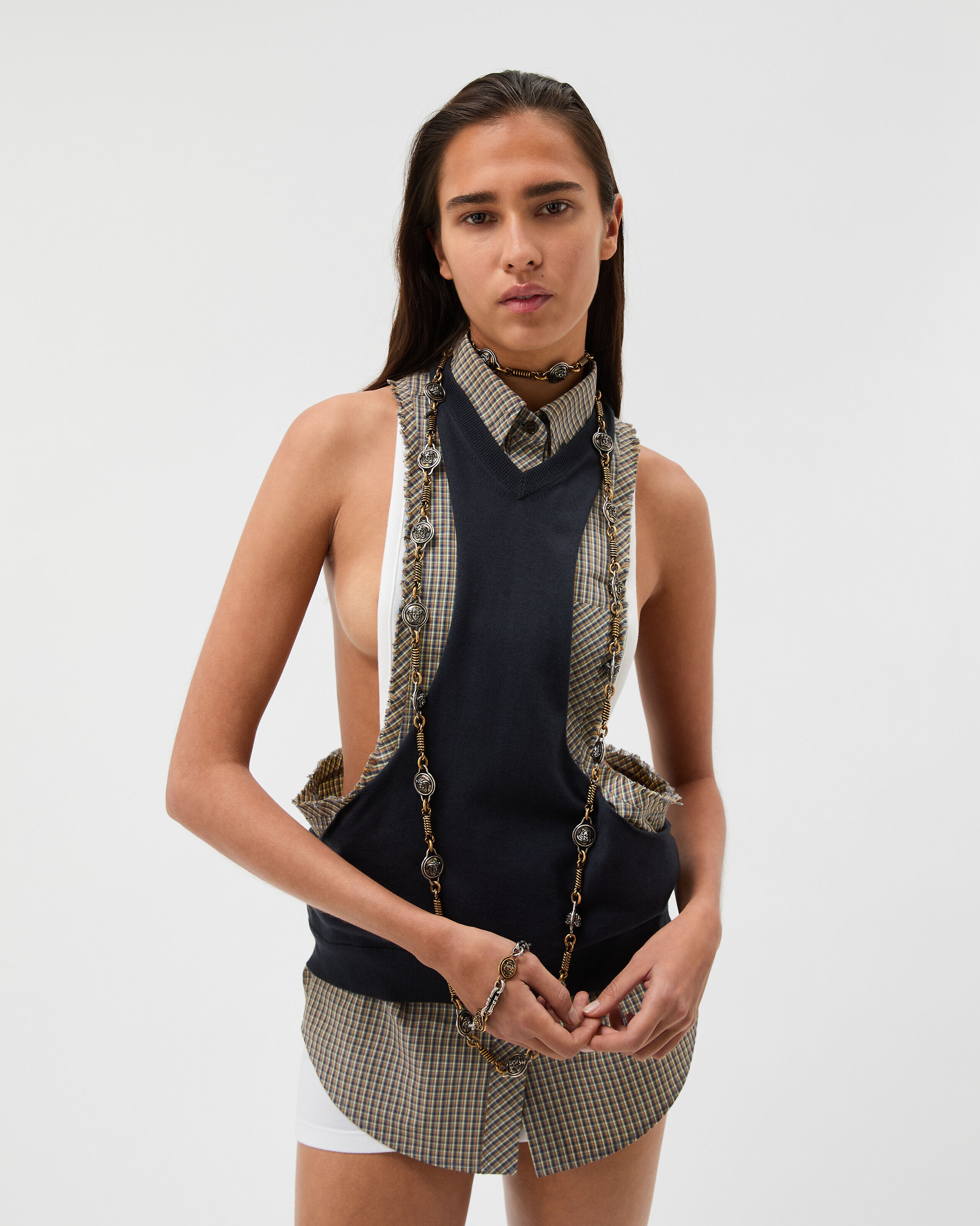 Cotton-Cashmere Knit Tank Top Blue | VERSACE CA