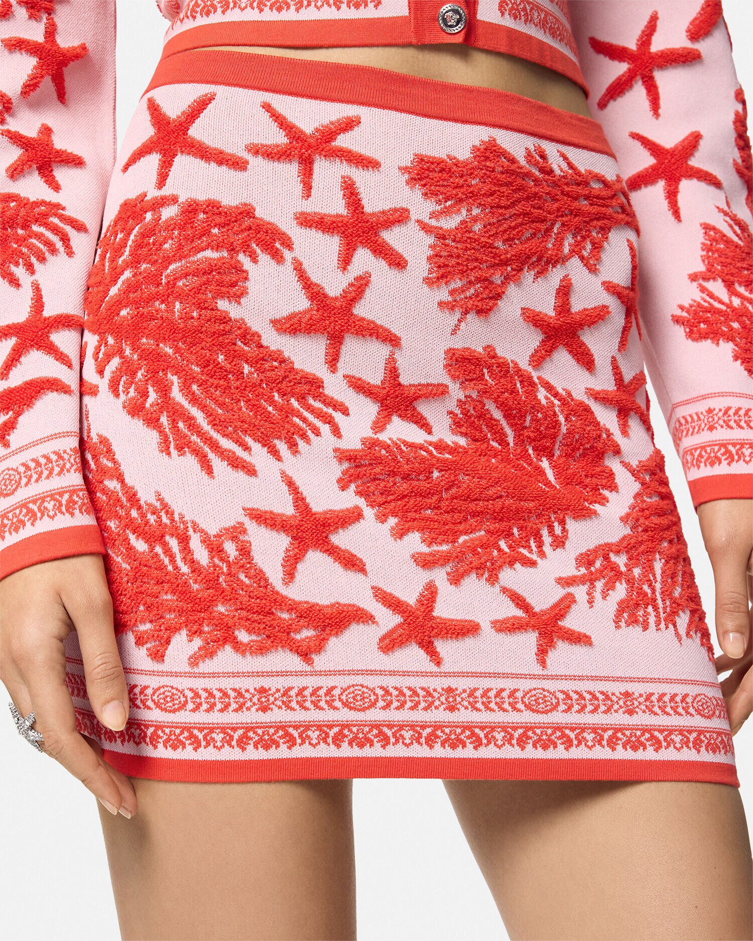 Barocco Sea Knit Mini Skirt Pink VERSACE