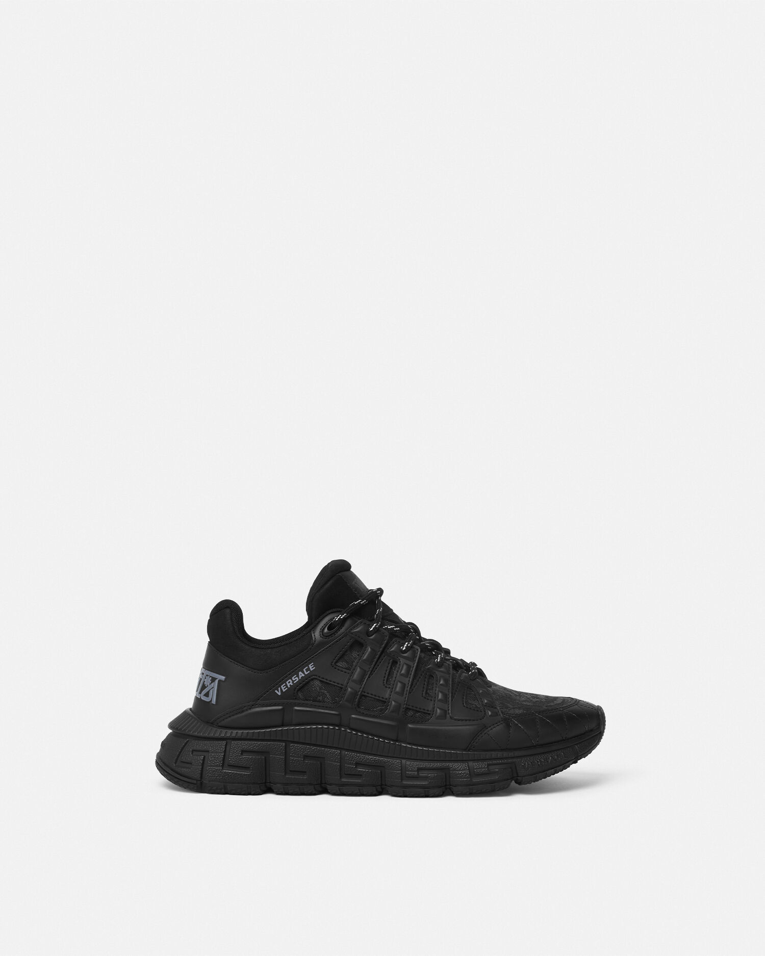 Trigreca Jacquard Leather Sneakers Black | VERSACE US