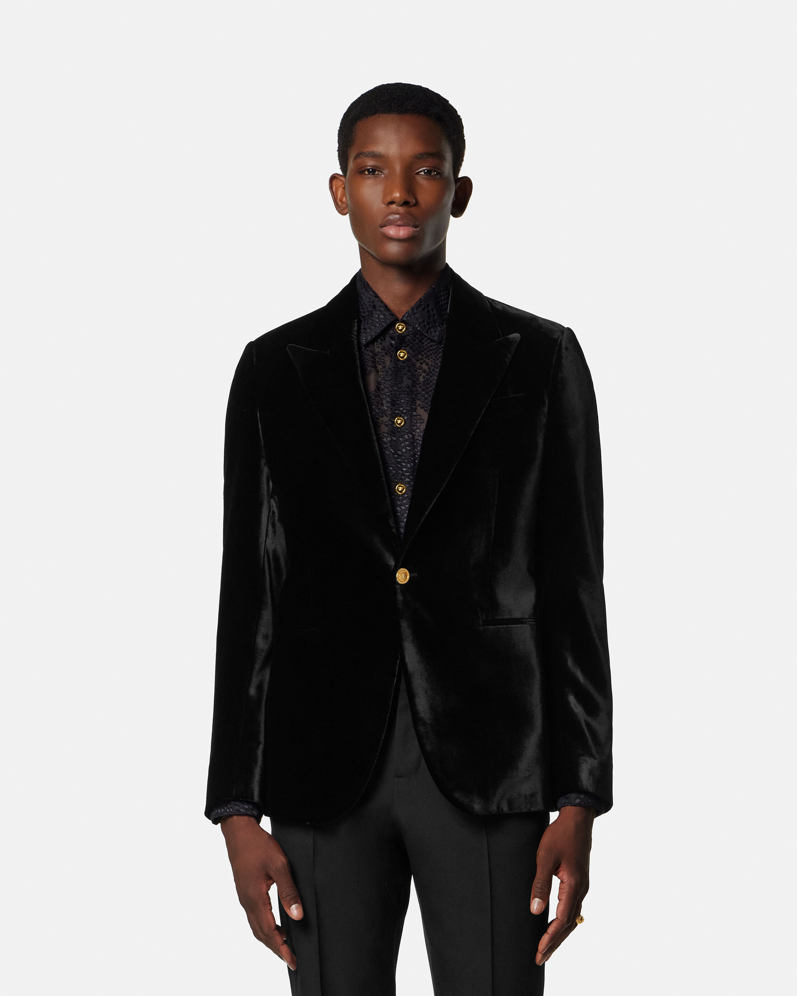 VERSACE スーツ Velvet Single-Breasted Blazer Black | VERSACE CA