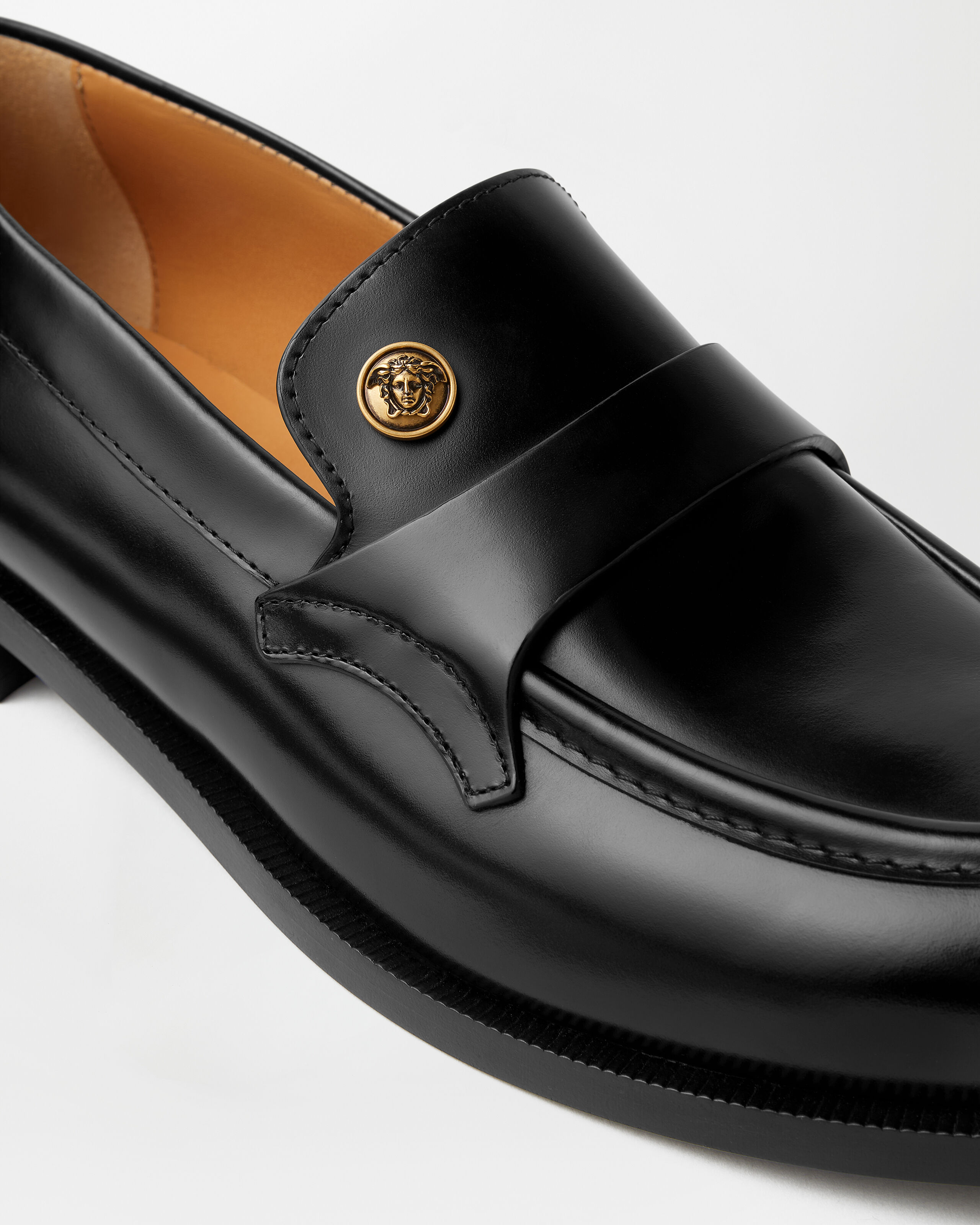 Manu Leather Loafers Black | VERSACE US