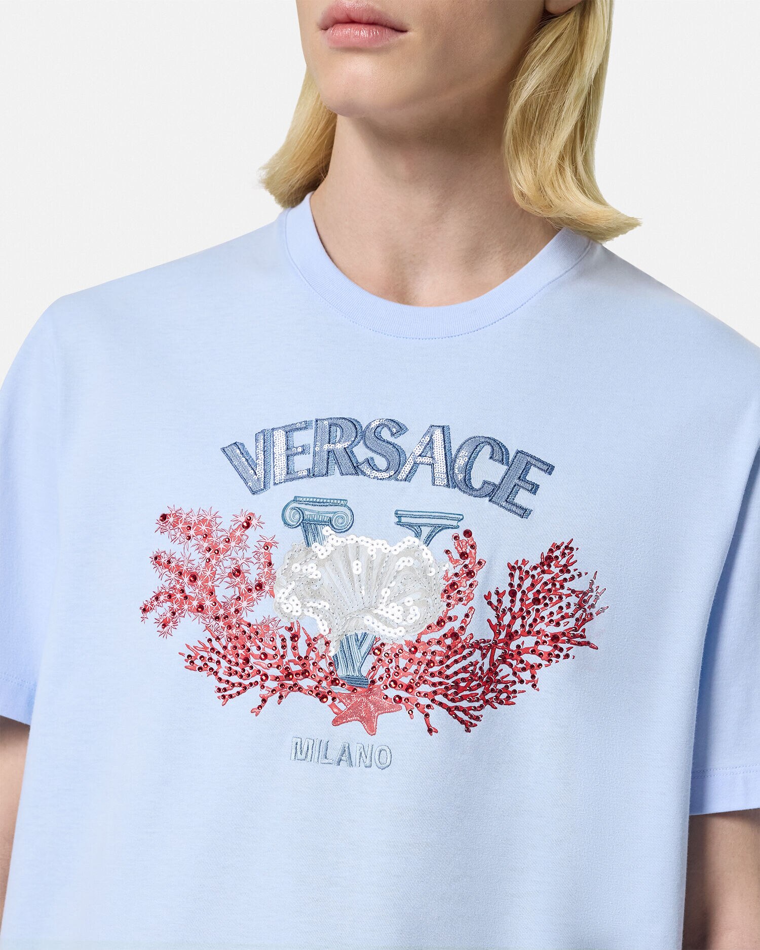 Embroidered University Coral T Shirt
