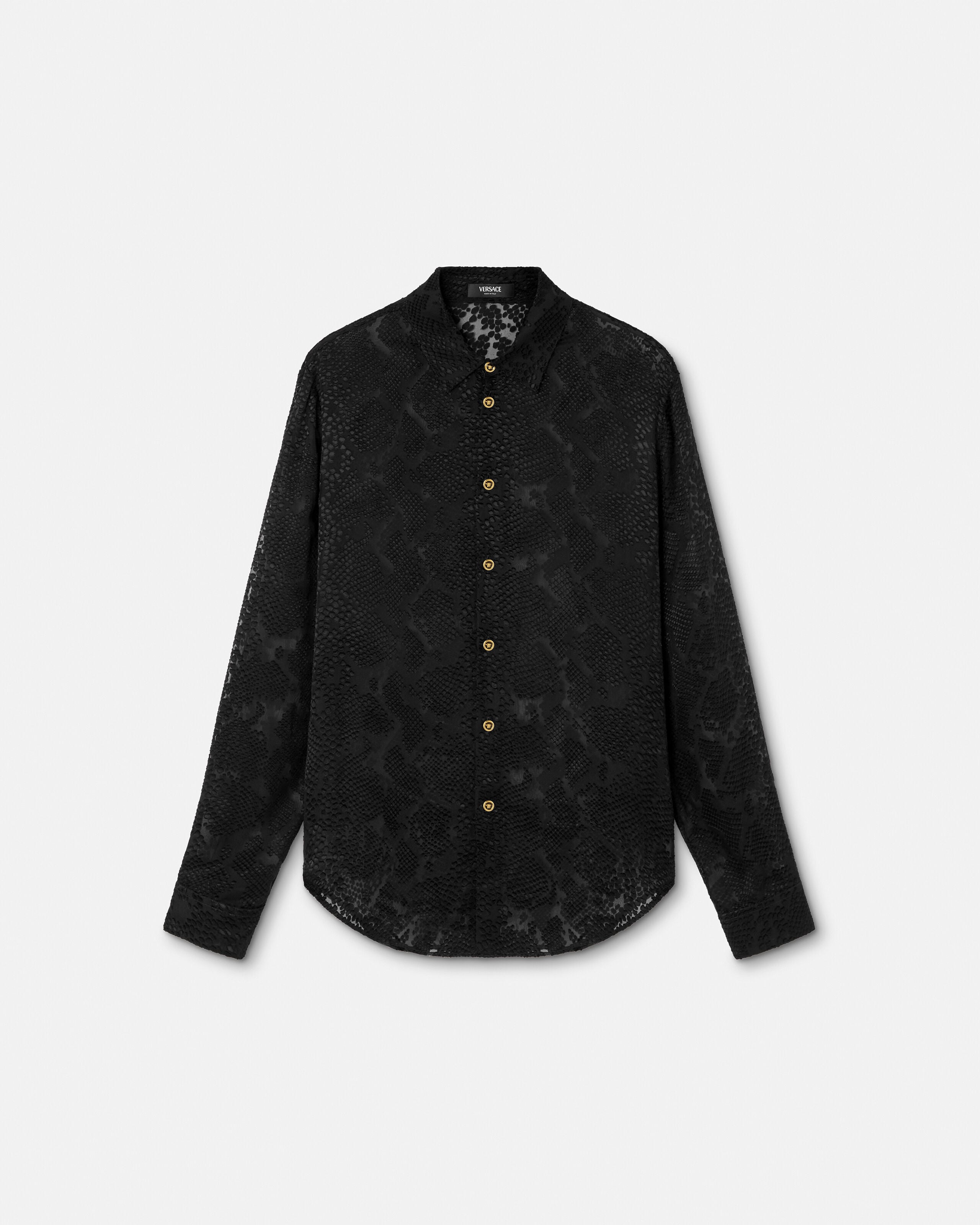 Python-Devoré Silk-Blend Evening Shirt Black | VERSACE US